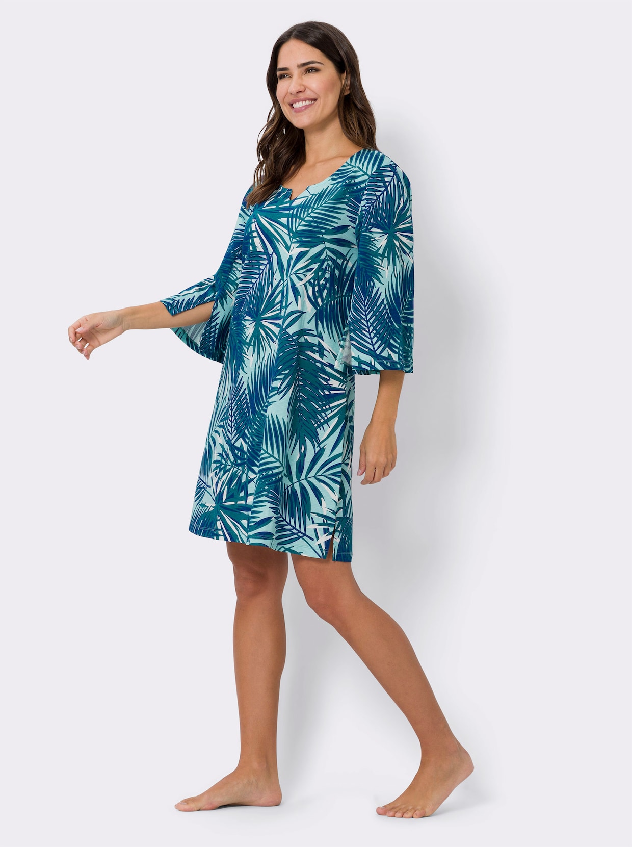 Letní šaty - akvamarínová-královská modrá-potisk