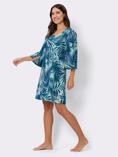 Sommerkleid mit 3/4-Ärmeln - aquamarin-royalblau-bedruckt