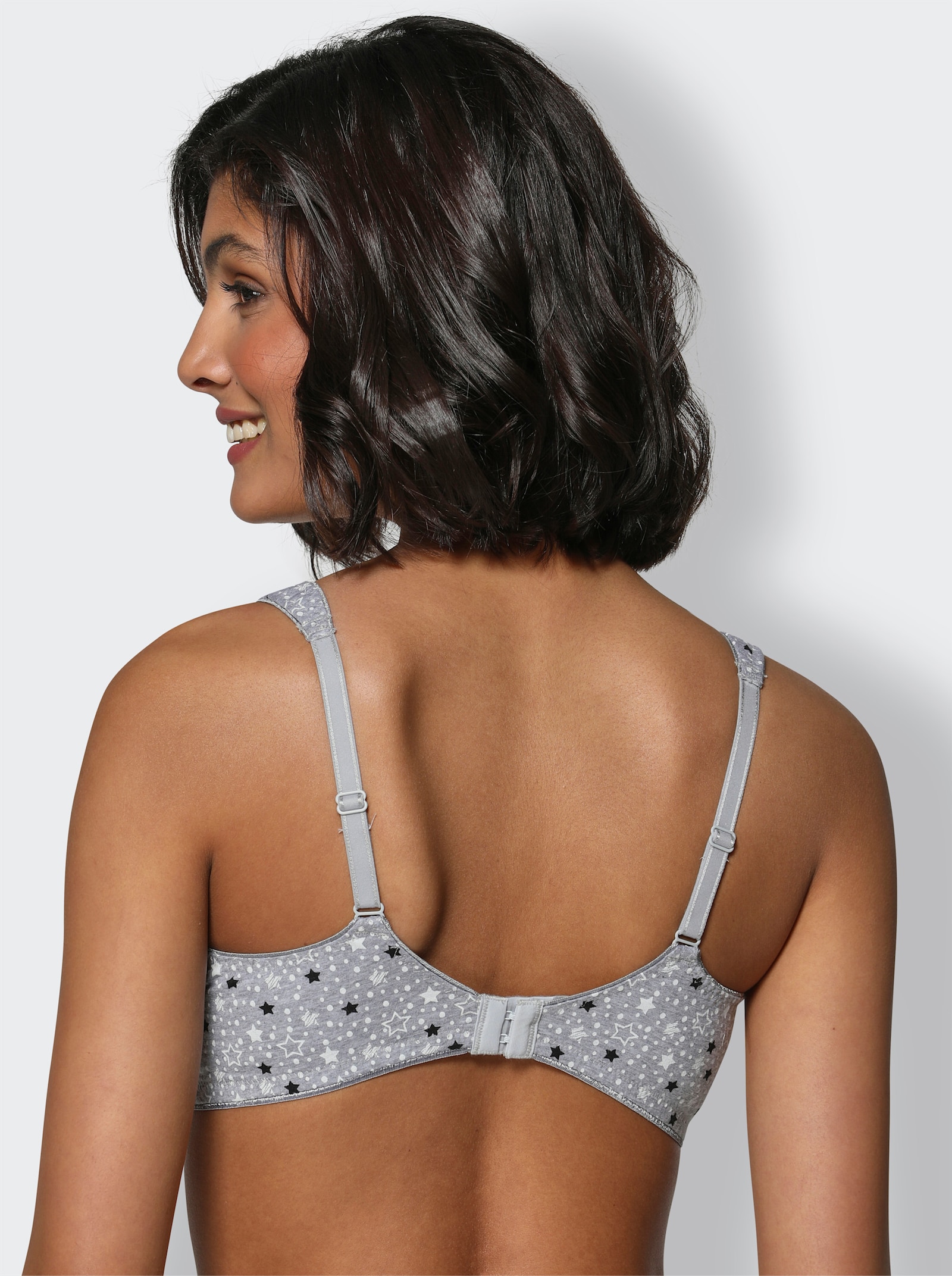 wäschepur Komfort-BH ohne Bügel im Sternchen-Dessin - 2x hellgrau-meliert-schwarz