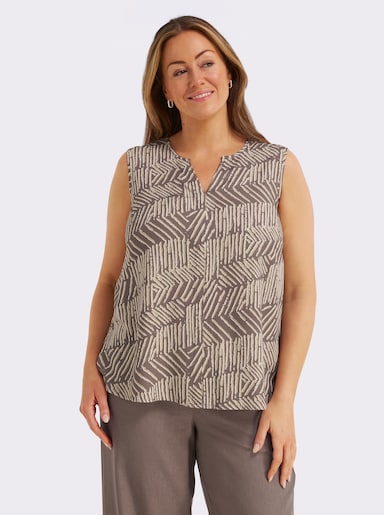 sheego Blusentop mit verlängerter Rückenpartie - dunkeltaupe-beige-bedruckt