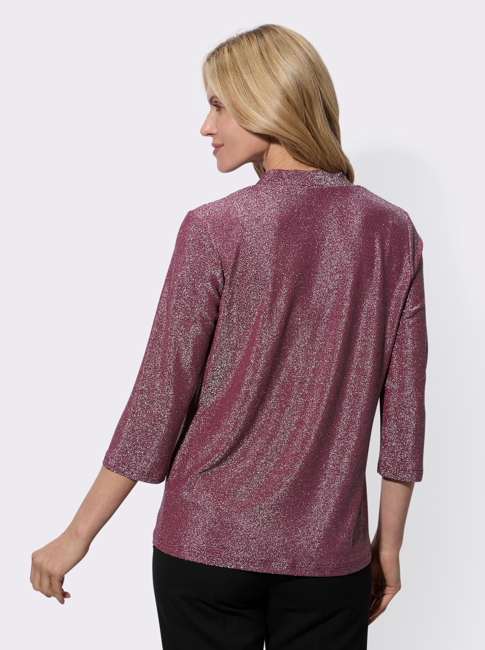 2-in-1-Shirt mit Glanzgarn - bordeaux-silberfarben