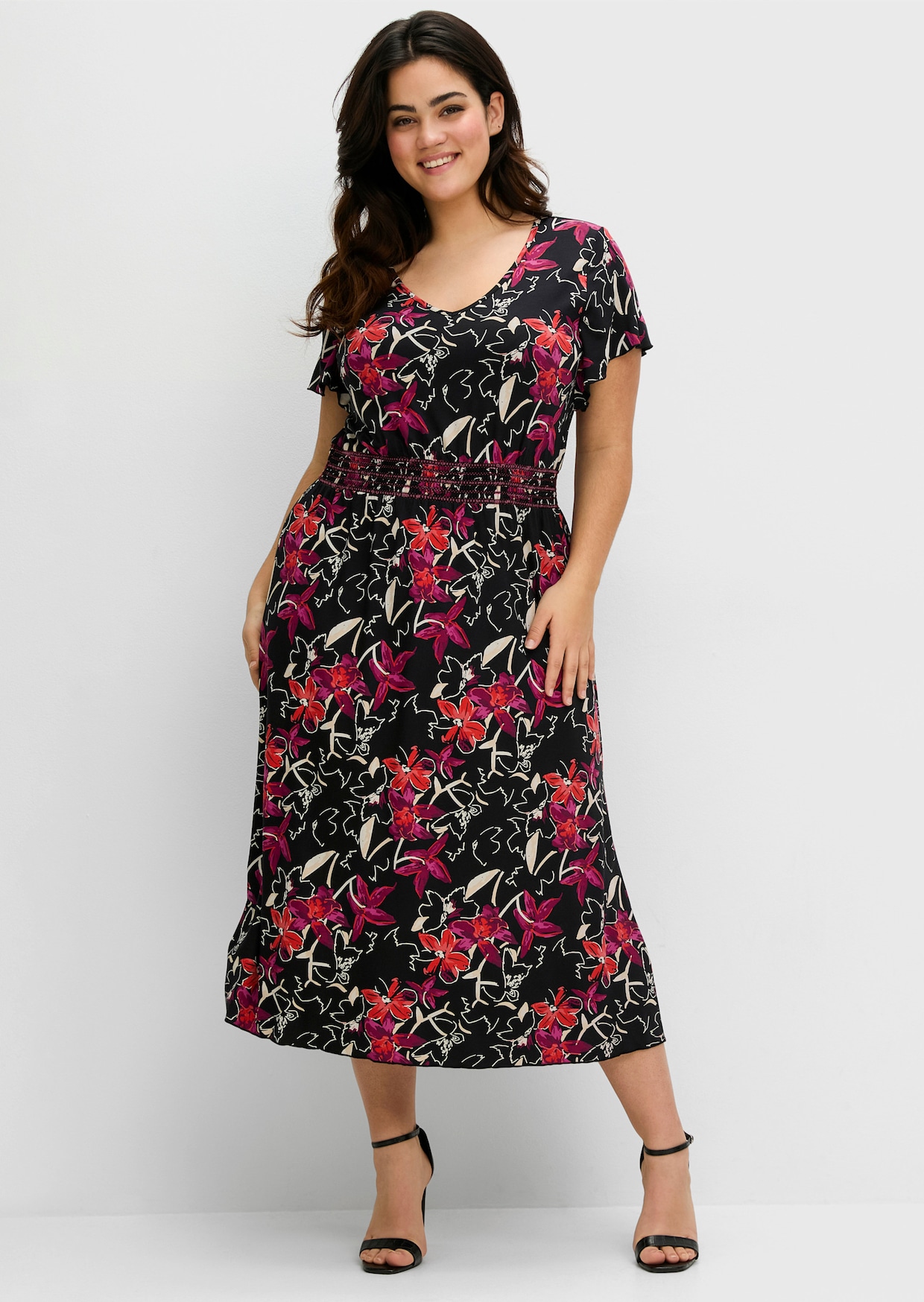 sheego Jerseykleid - schwarz bedruckt