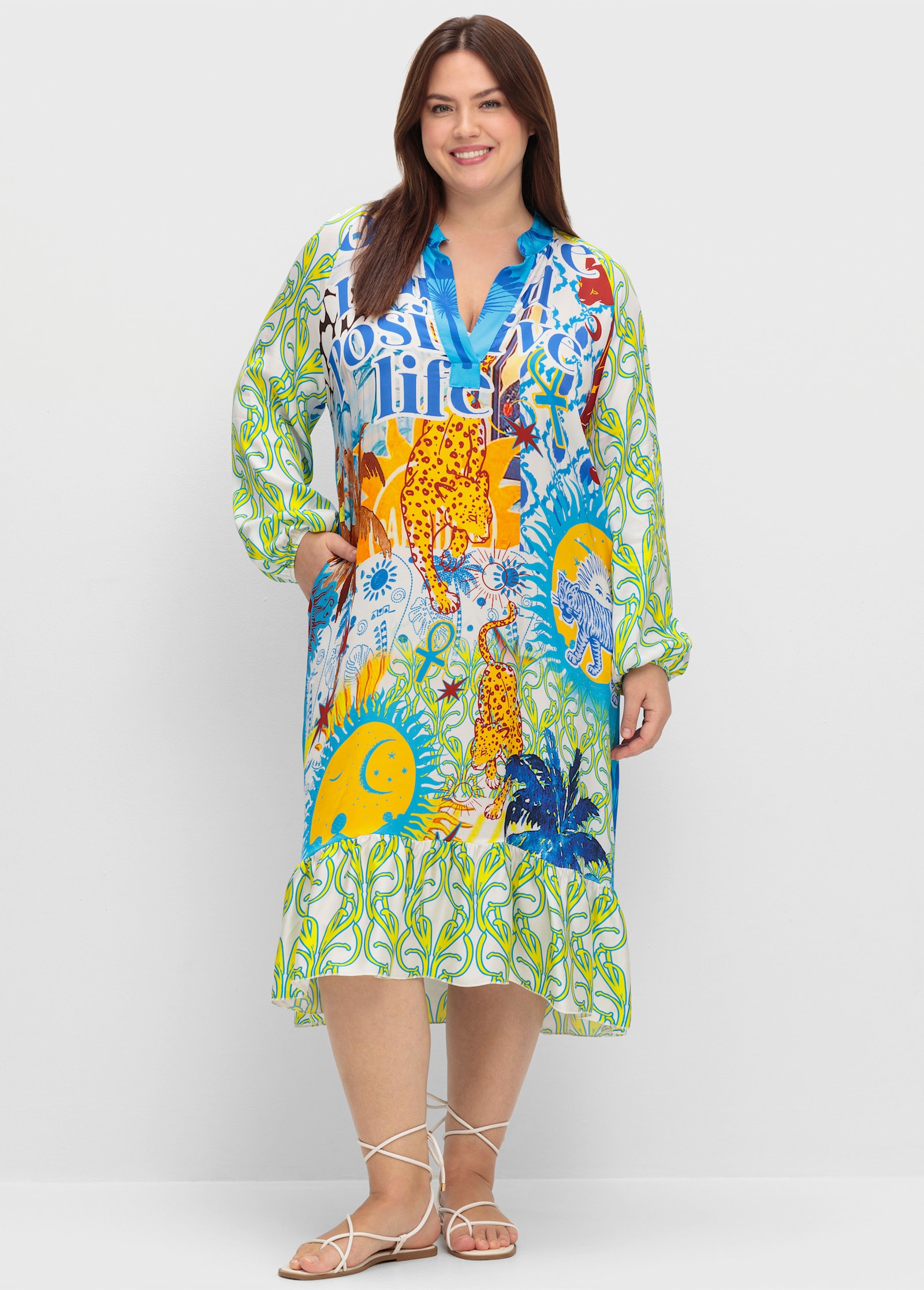 sheego loves miss goodlife Druckkleid im Multicolor-Mustermix - gelb-gemustert