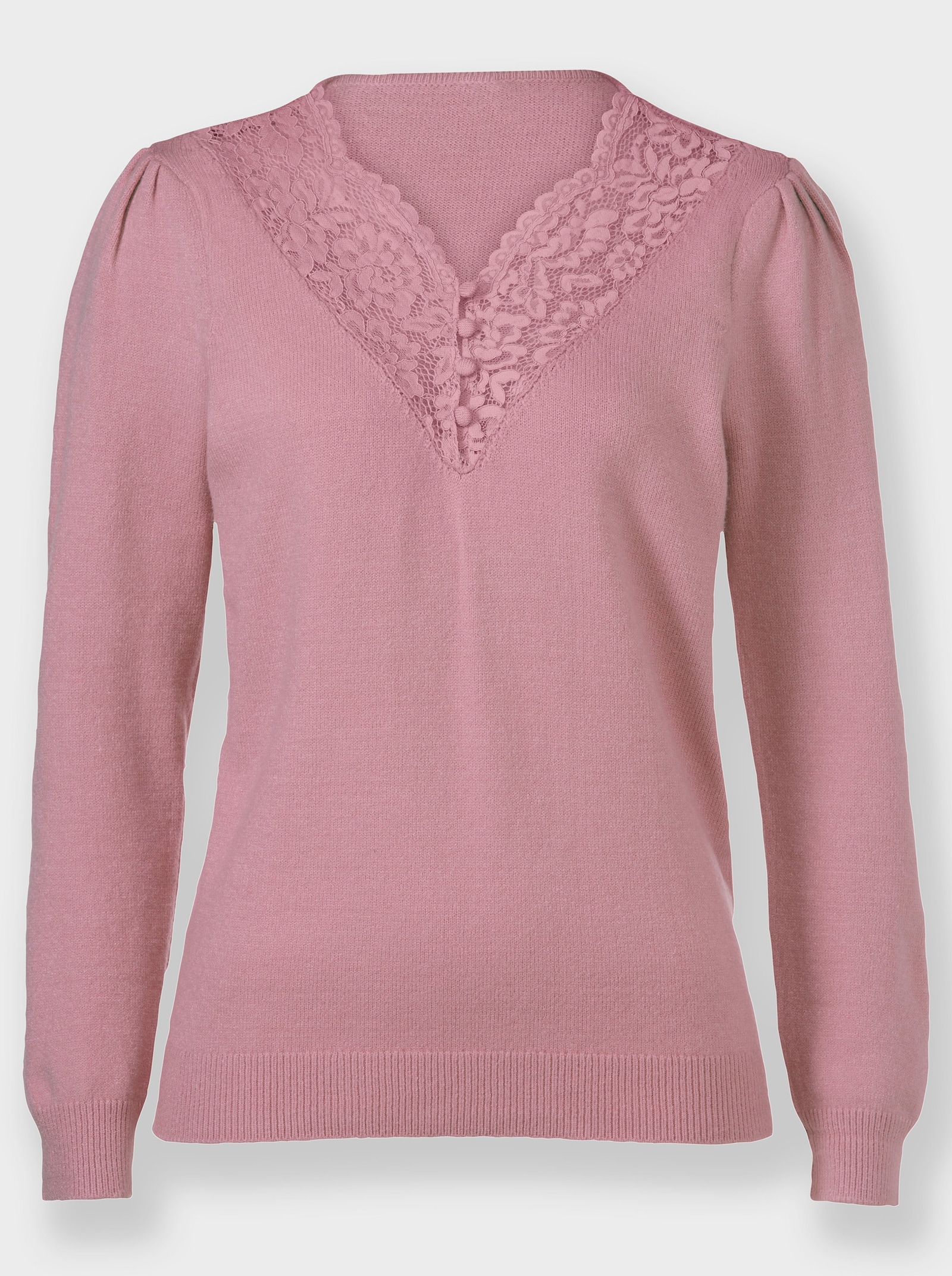 Pullover met lange mouwen en kantversiering - hortensia