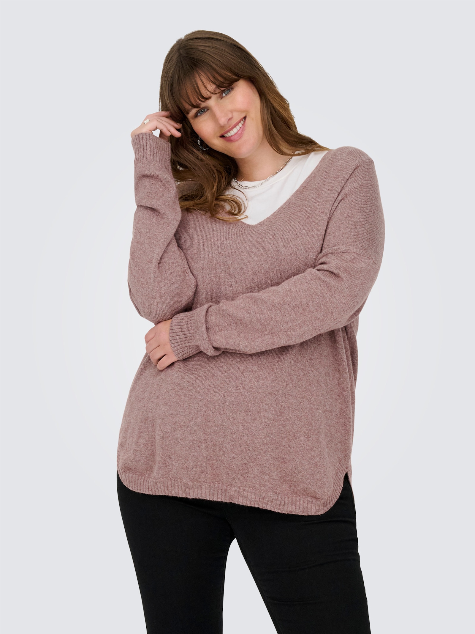 ONLY CARMAKOMA V-Ausschnitt-Pullover - rose brown detail:melange