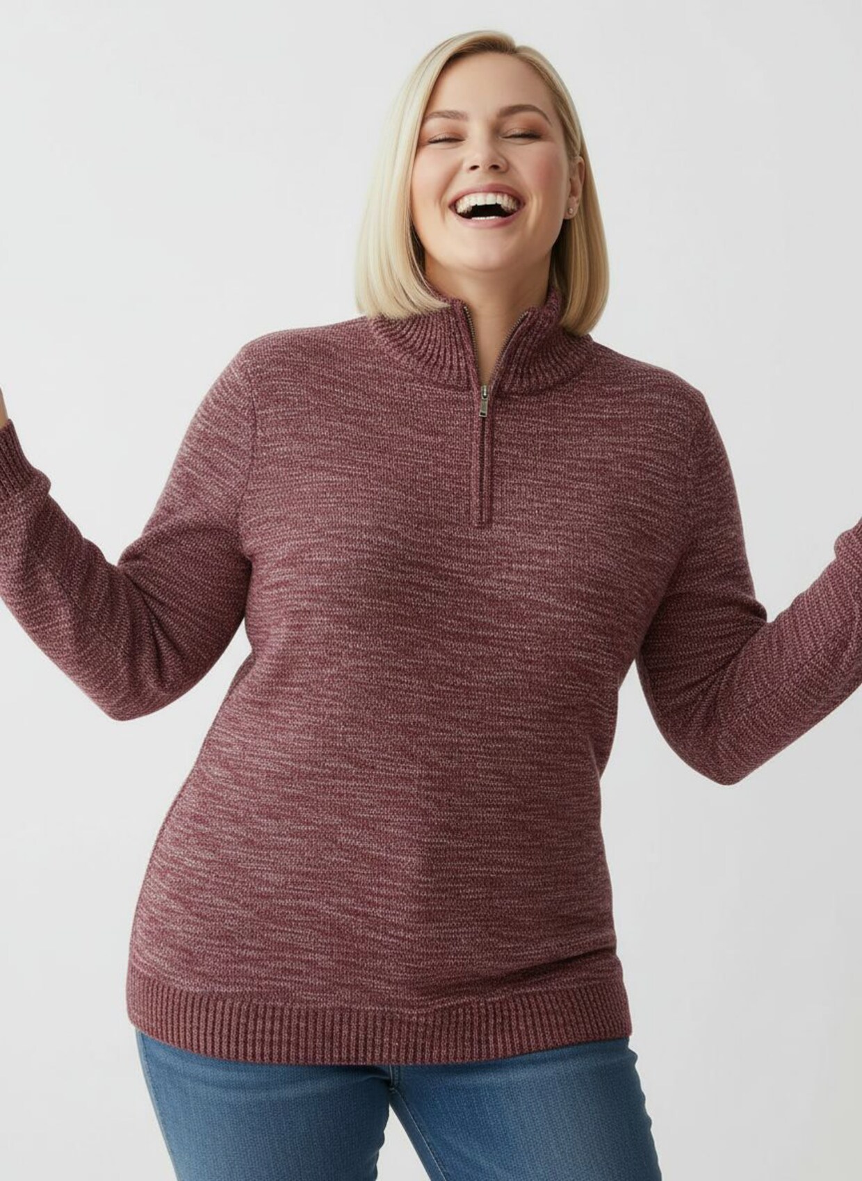 Troyer mit gerippten Abschlüssen - bordeaux-meliert