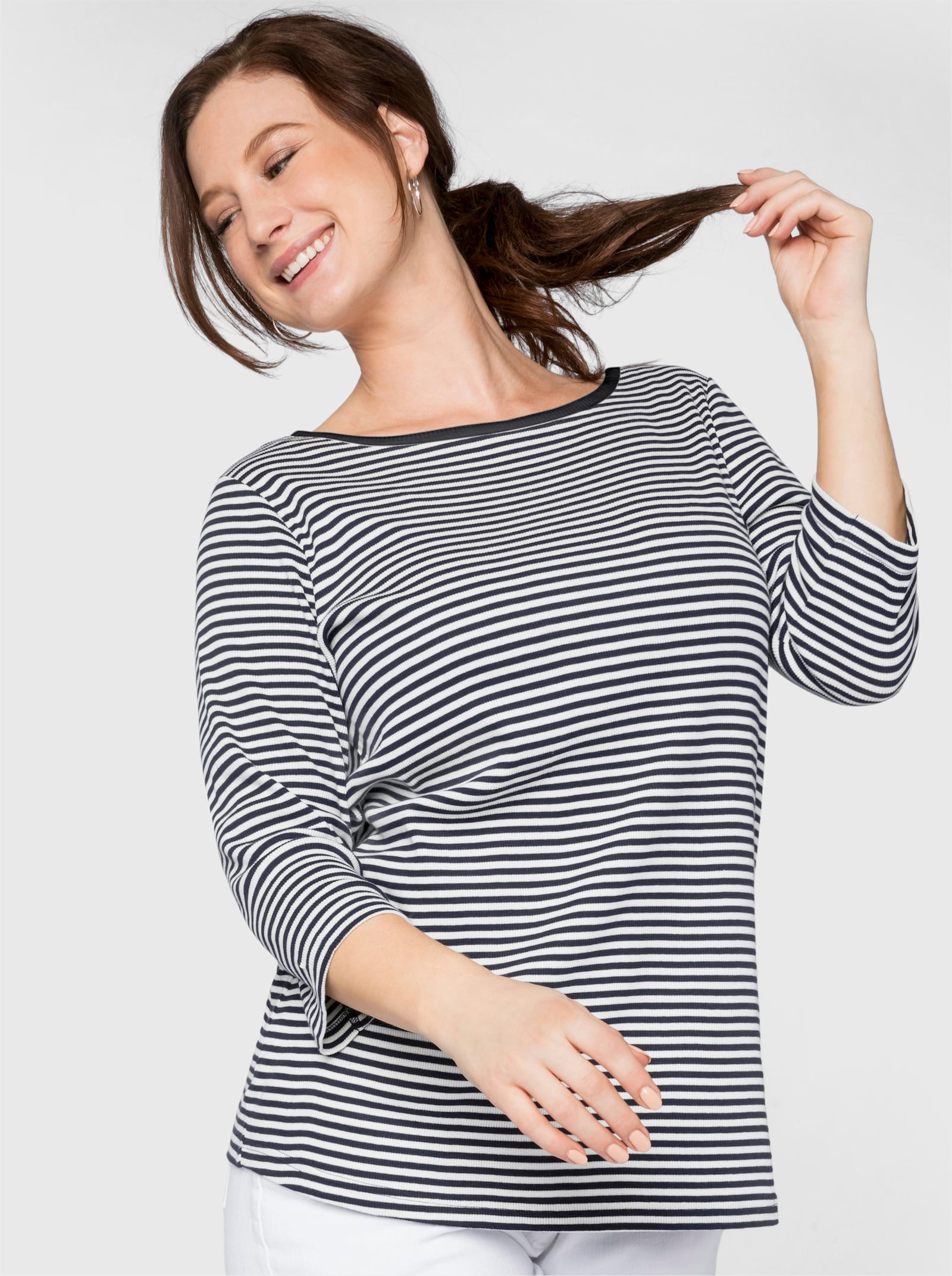 sheego Streepjesshirt met 3/4-mouwen - marine