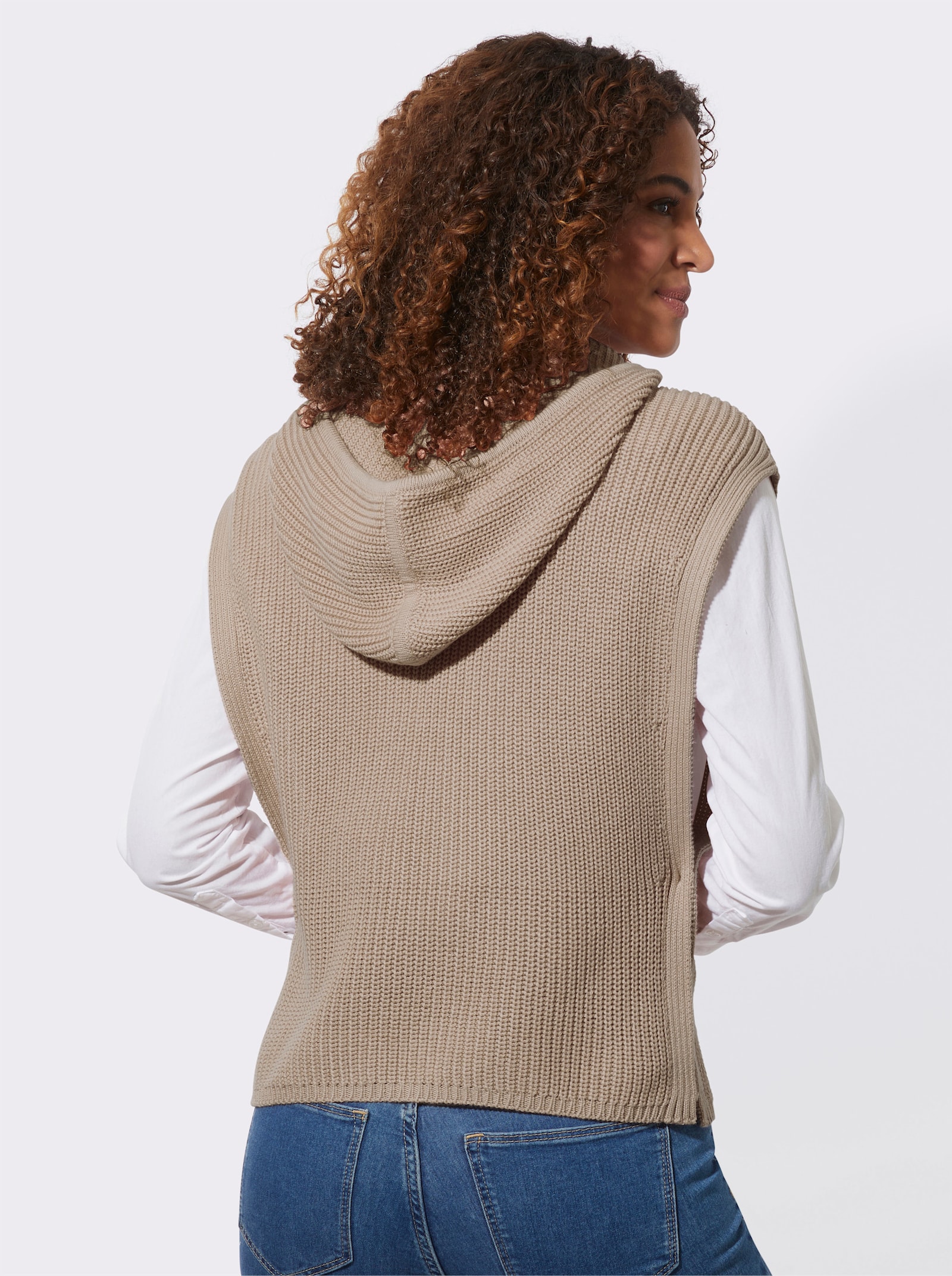 Kapuzenpullover in Poncho-Optik - sesam