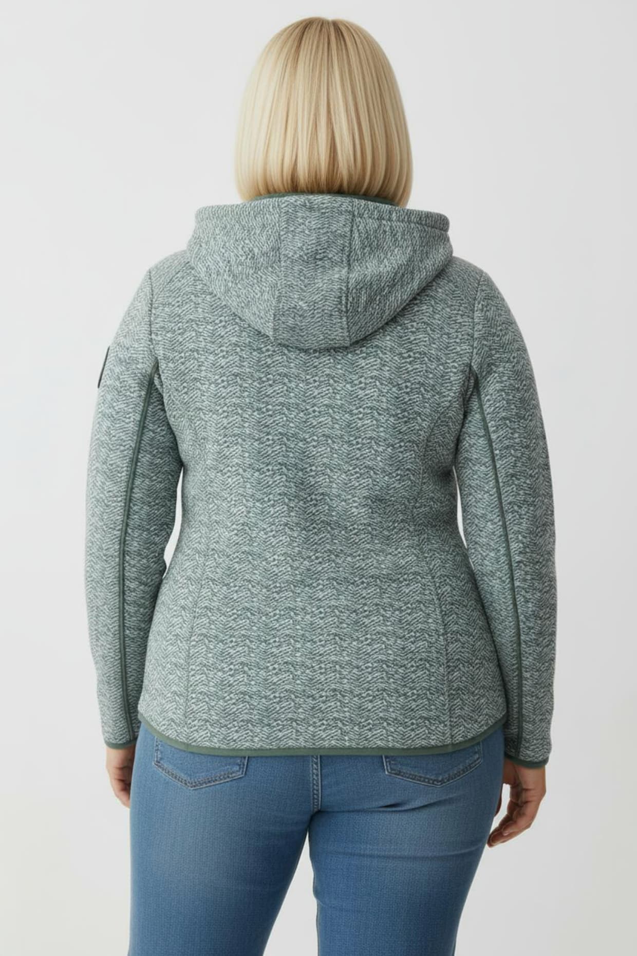 Kapuzenfleecejacke mit abnehmbarer Kapuze - grün-weiß-gemustert