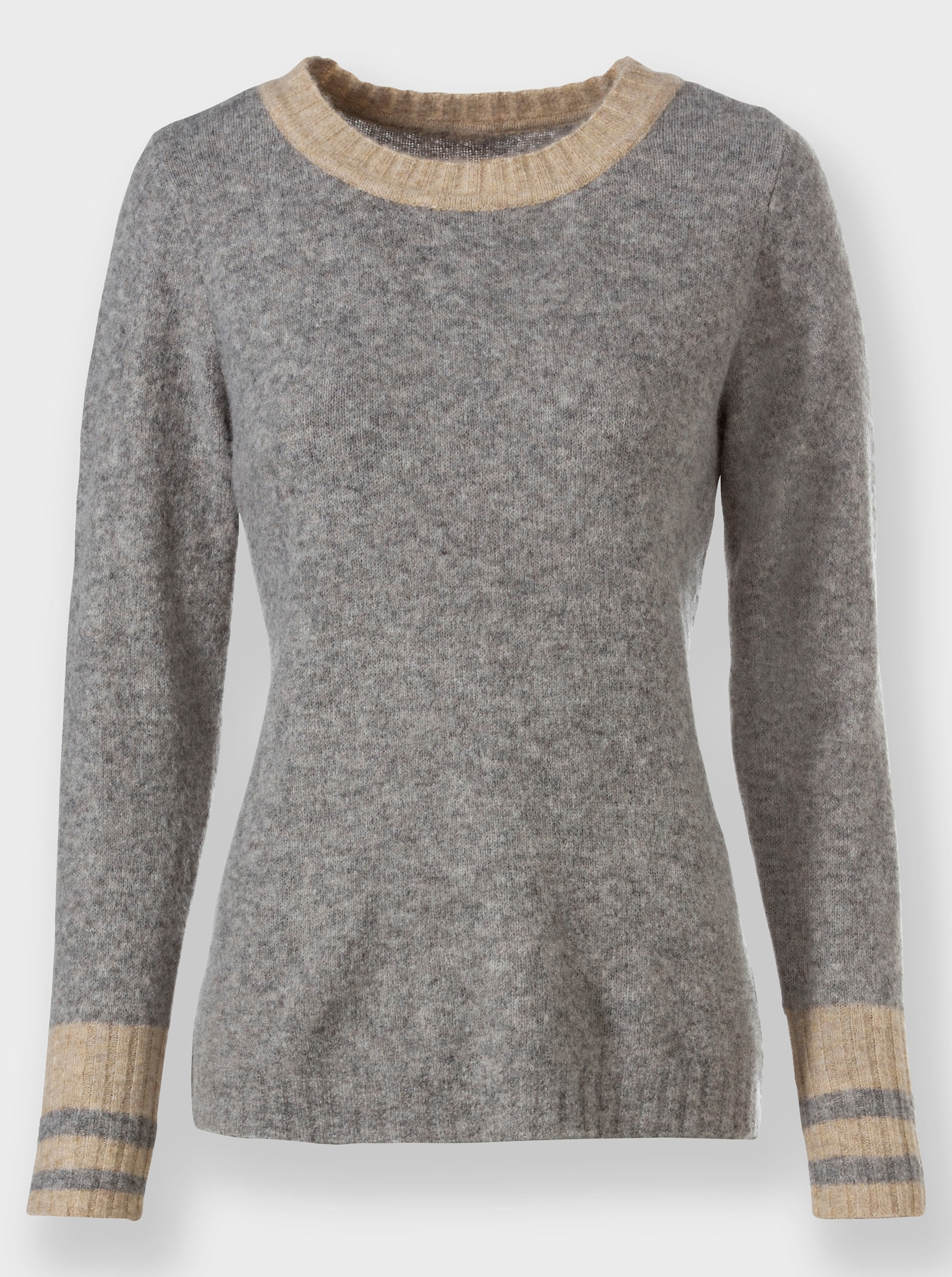 heine Stehkragenpullover mit Kontrasten - grau-sesam-meliert