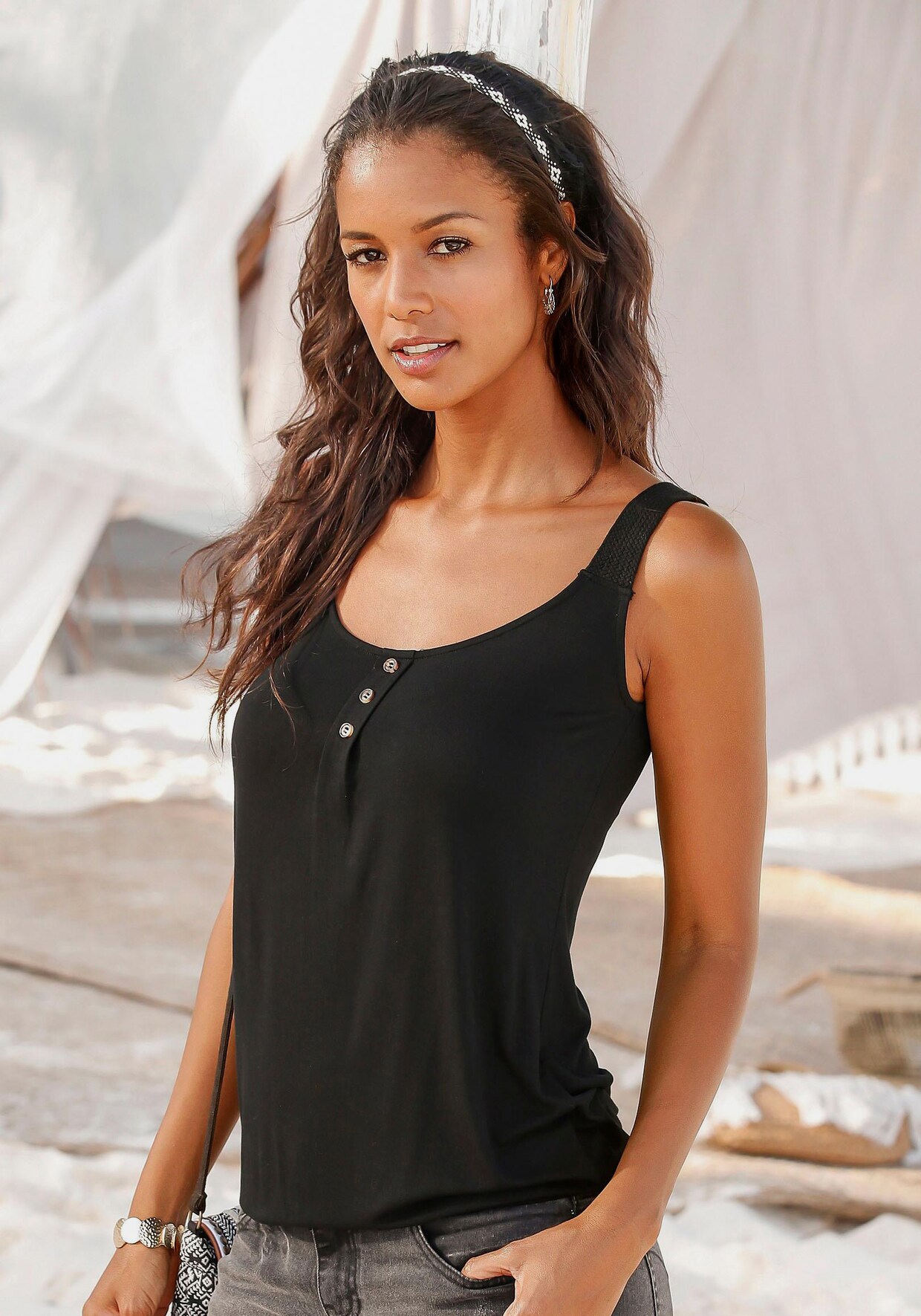 LASCANA Tanktop - taupe, schwarz