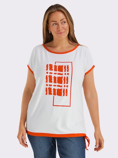 Print-Shirt mit U-Boot-Ausschnitt - ecru-orange-bedruckt