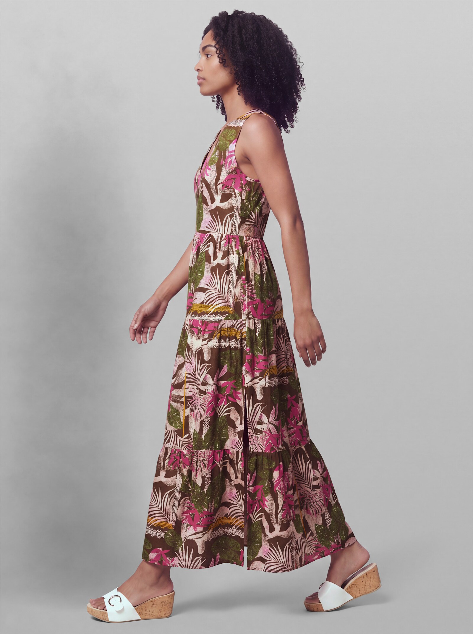 heine Jerseykleid ohne Ärmel - fuchsia-schoko-bedruckt
