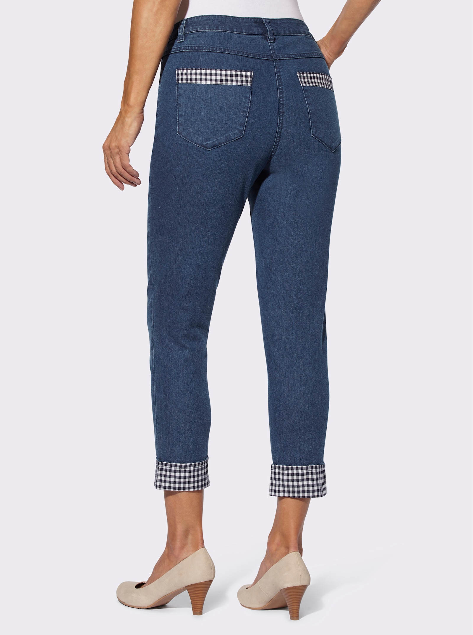7/8-jeans met ruitdetails - blue-stonewashed