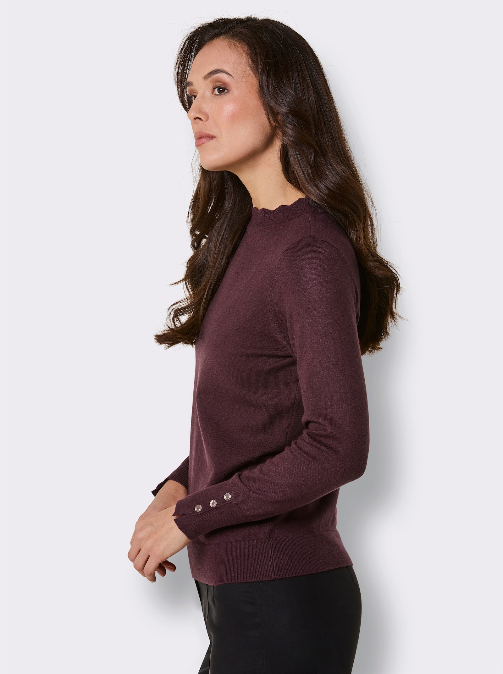 CREATION L PREMIUM Langarm-Pullover mit gebogtem Saum - burgund