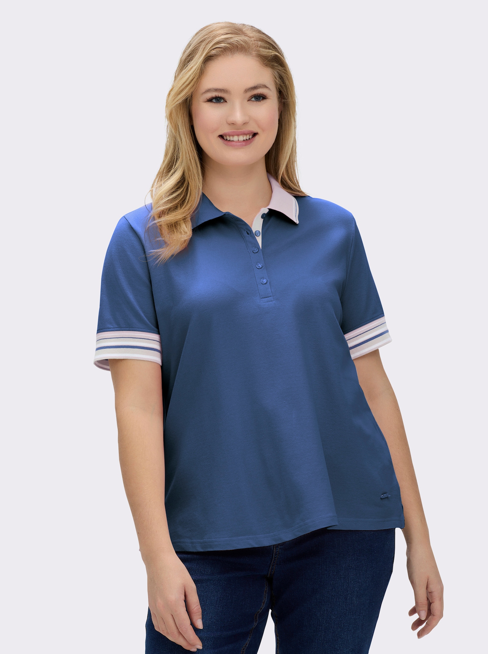 Poloshirt in Pikee-Qualität - jeansblau