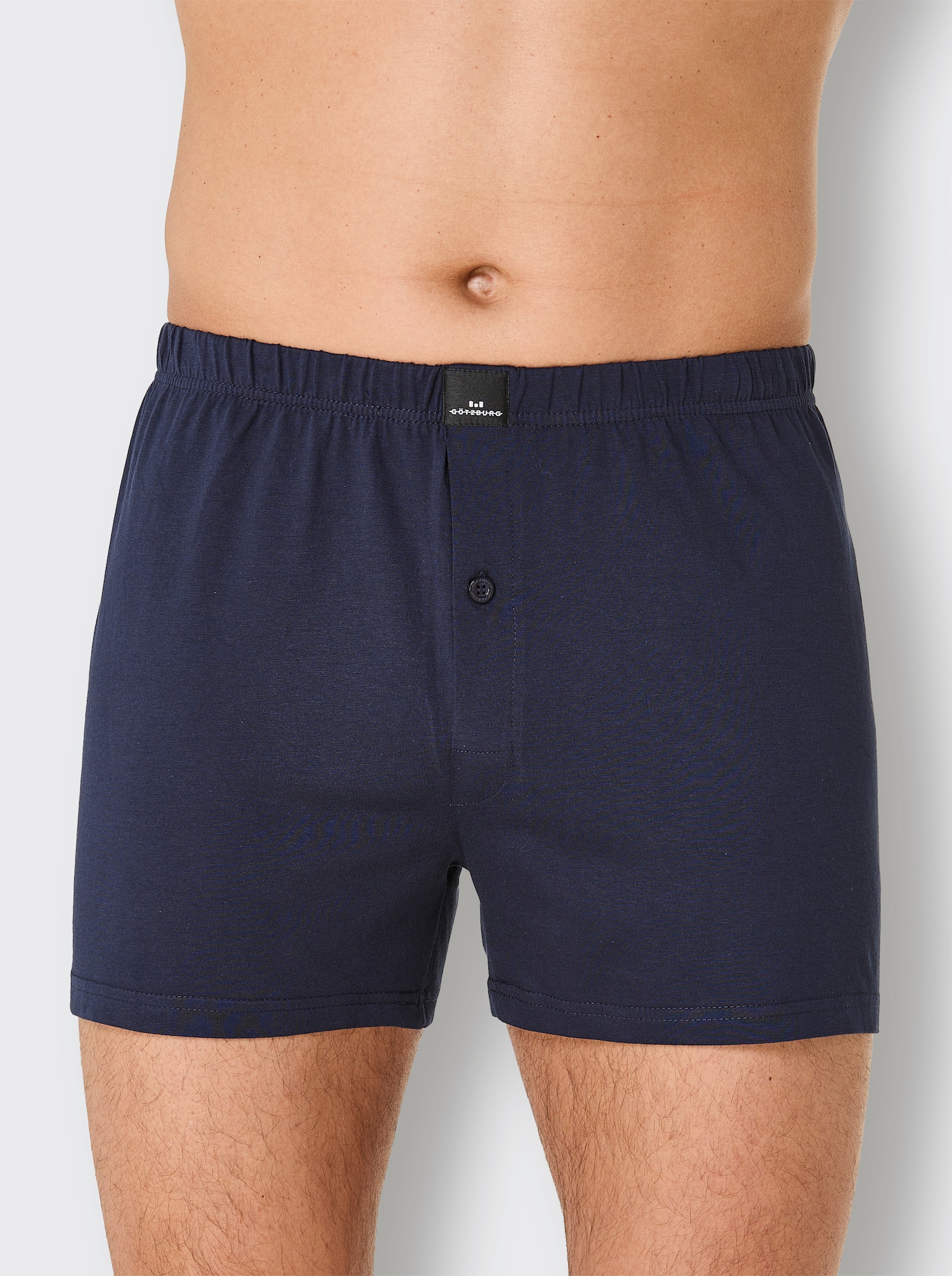 Boxershorts - marine + jeansblau-weiss-bedruckt