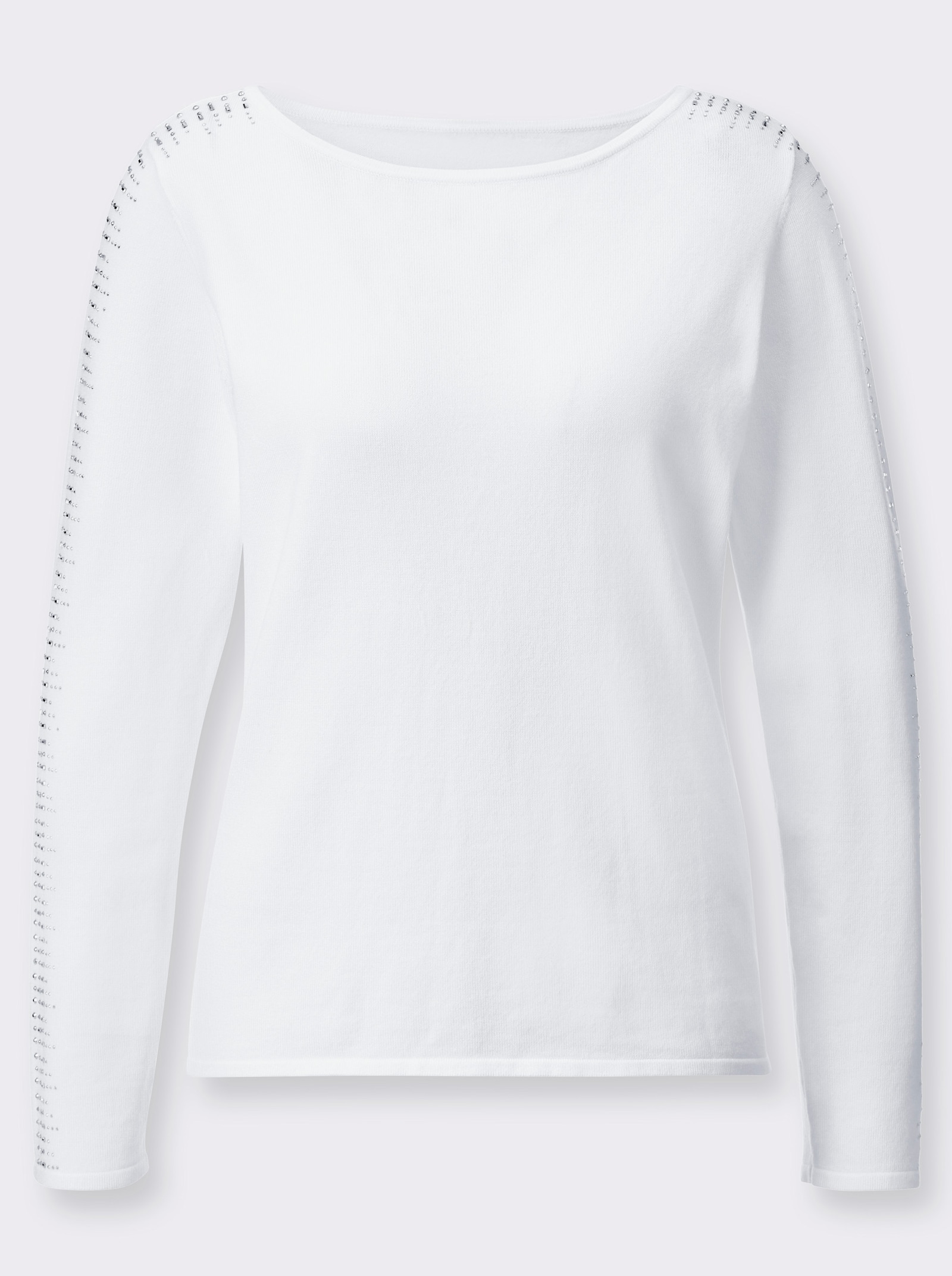 Langarm-Pullover mit Glitzersteinchen an den Ärmeln - ecru