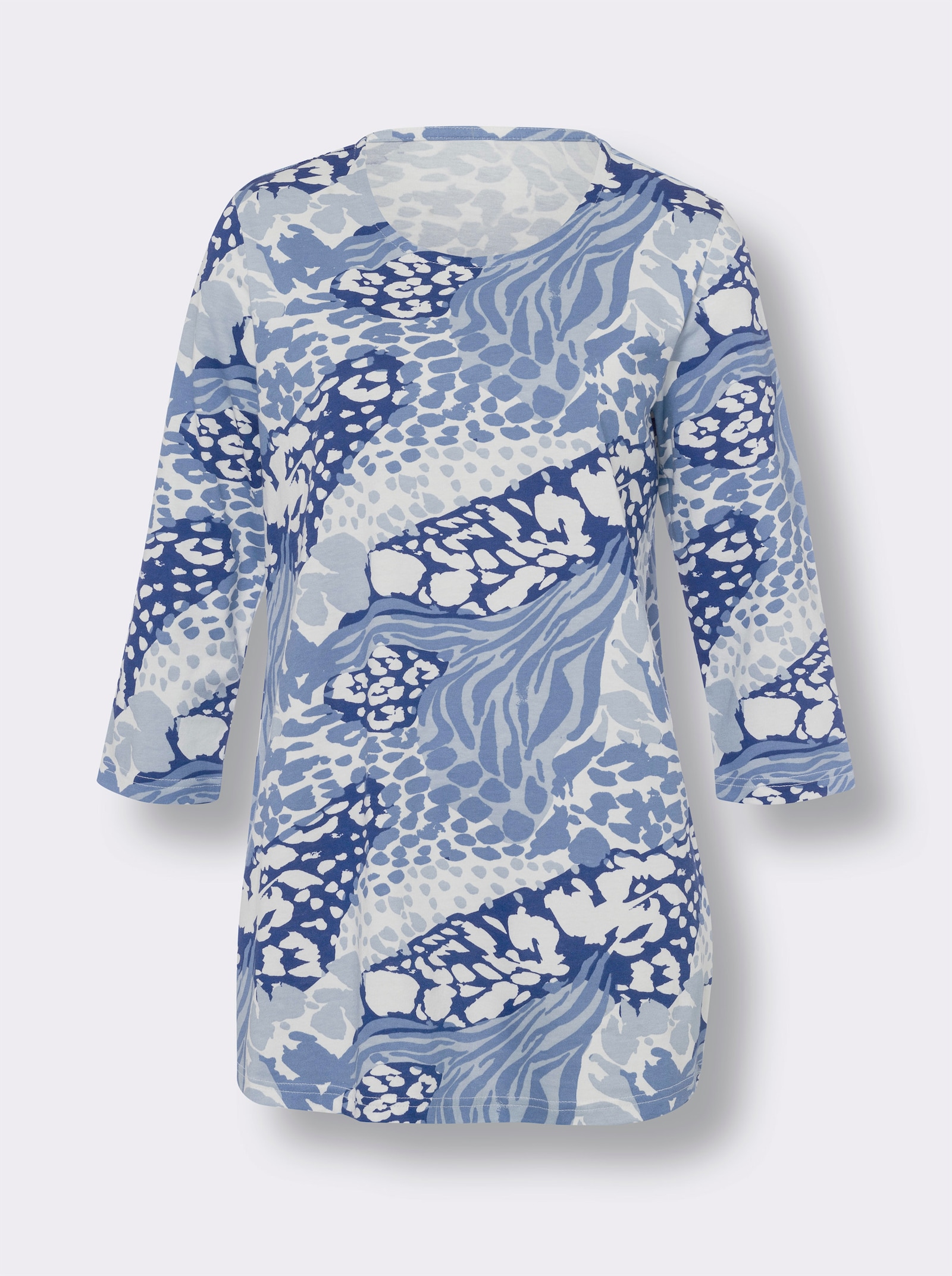 Rundhalsshirt in A-Form, bedruckt - hellblau-royalblau-bedruckt