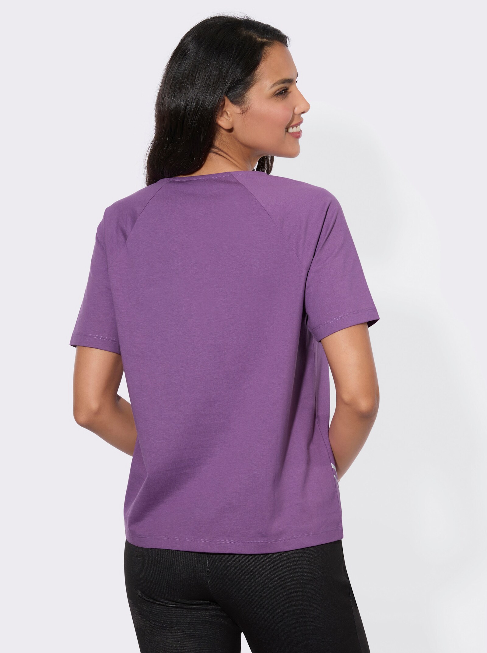 Kurzarmshirt mit Foliendruck - lila