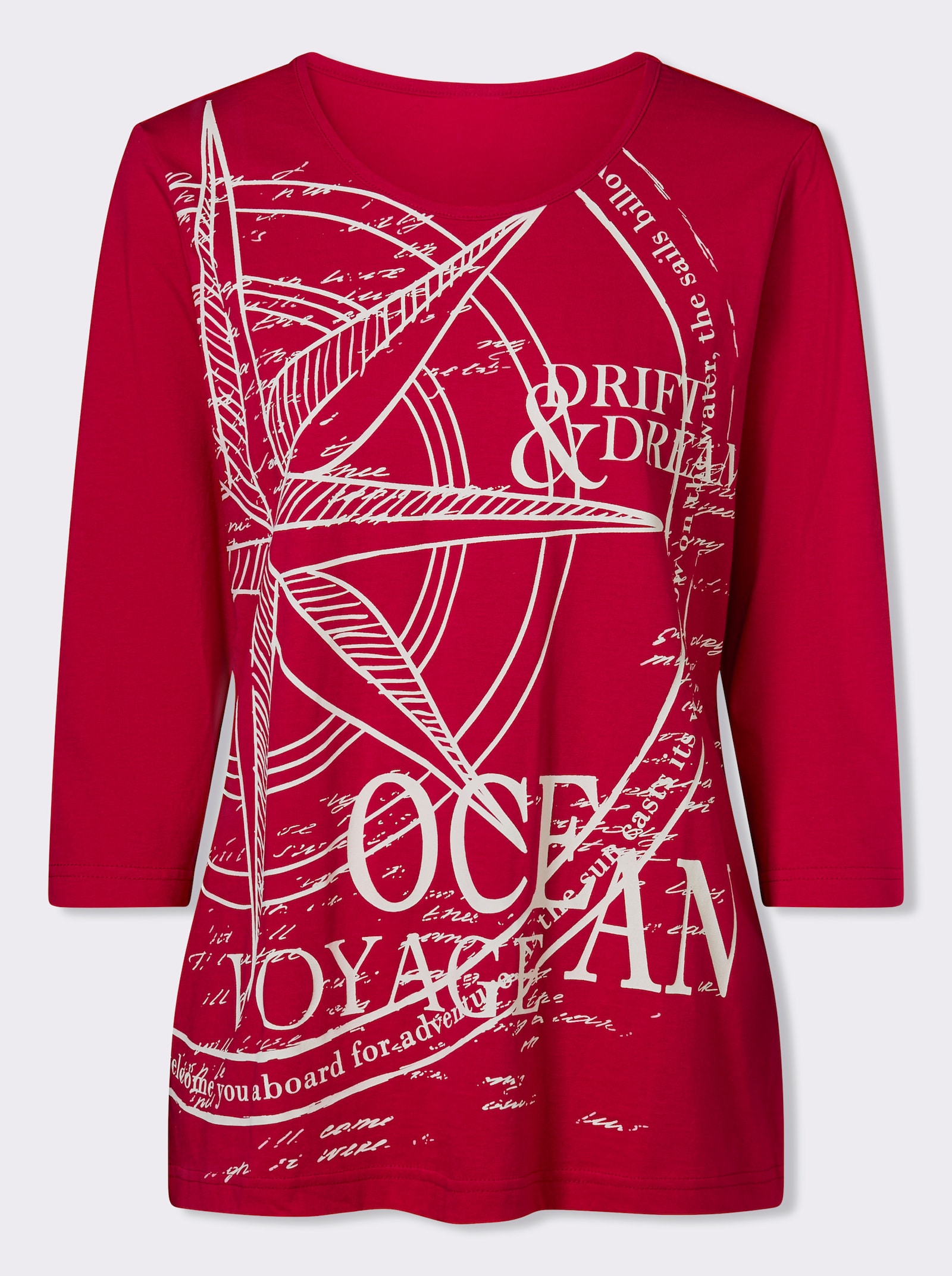 3/4-Arm-Shirt mit platziertem Print vorne - rot-weiss