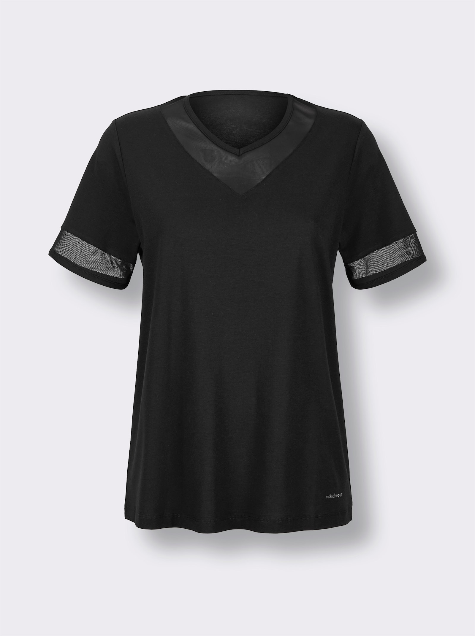 wäschepur Schlafanzugshirt mit V-Ausschnitt - schwarz