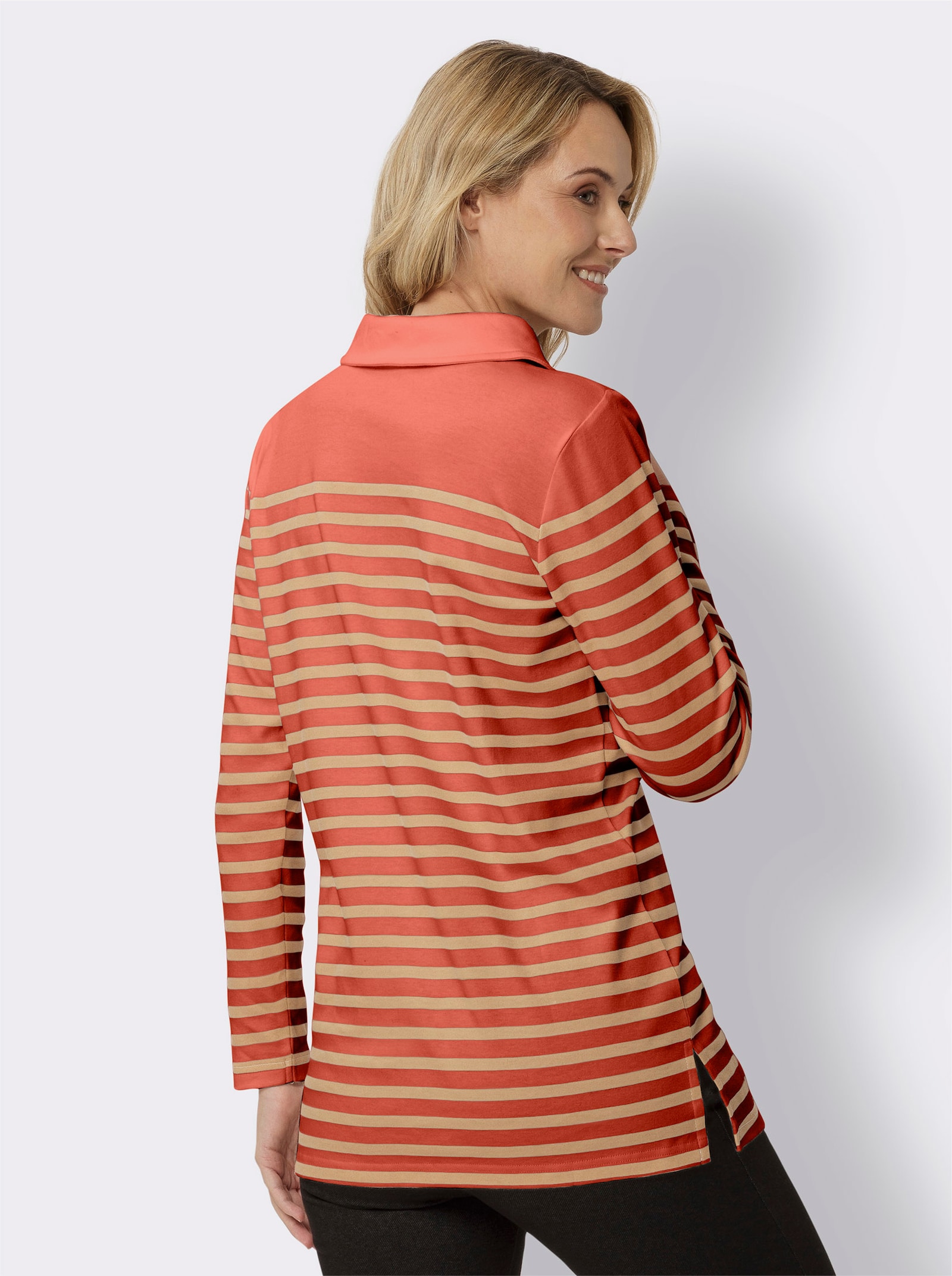 Longsweatshirt aus reiner Baumwolle - terra-camel-gestreift