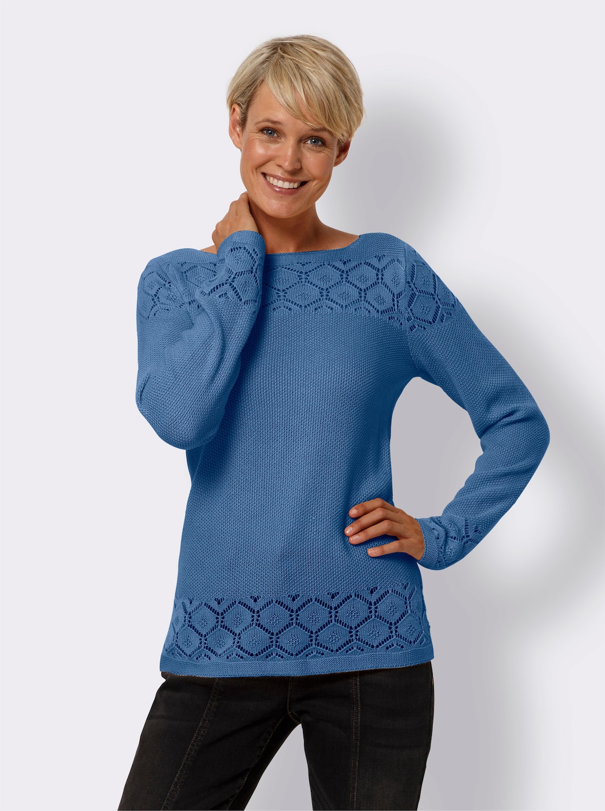 Langarm-Pullover - mittelblau