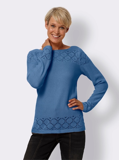 Langarm-Pullover - mittelblau