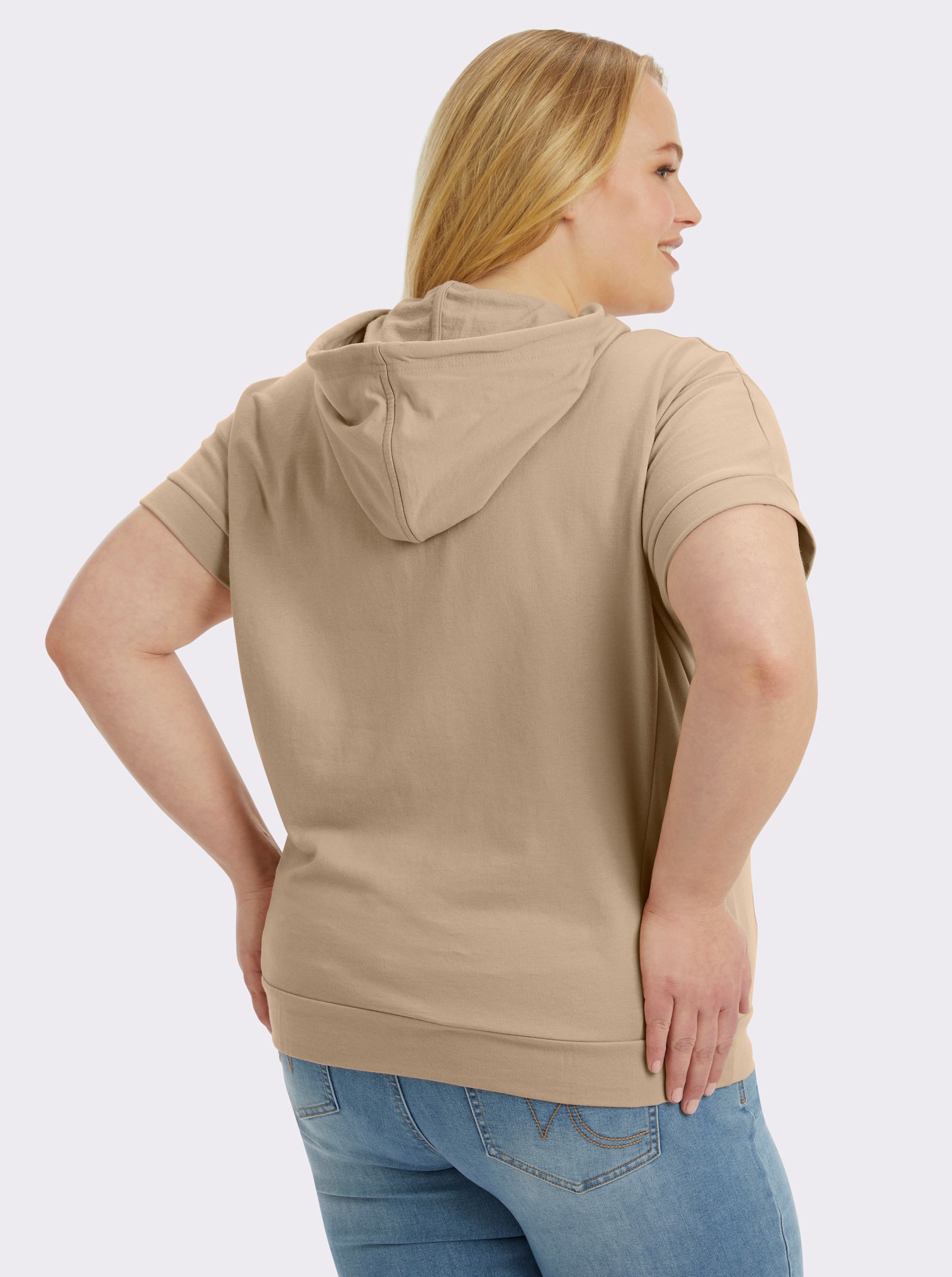  Kapuzenshirt mit überschnittener Schulter - beige