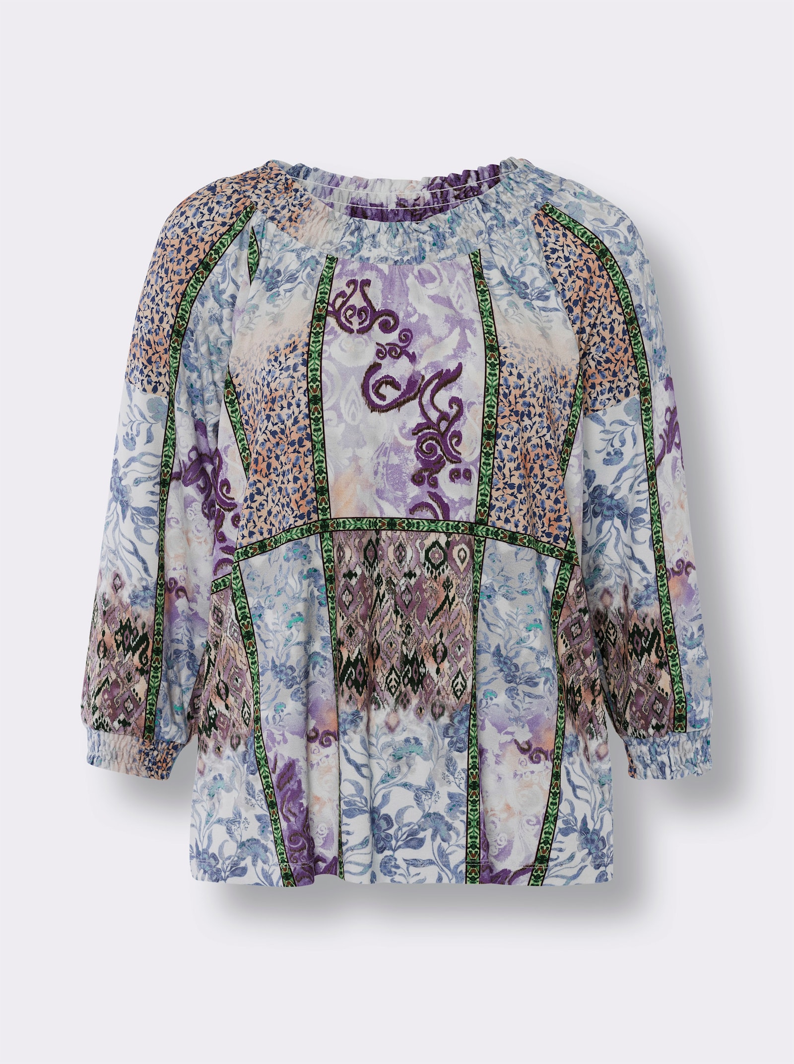 heine T-shirt à manches 3/4 au motif patchwork - lavande-menthe imprimé