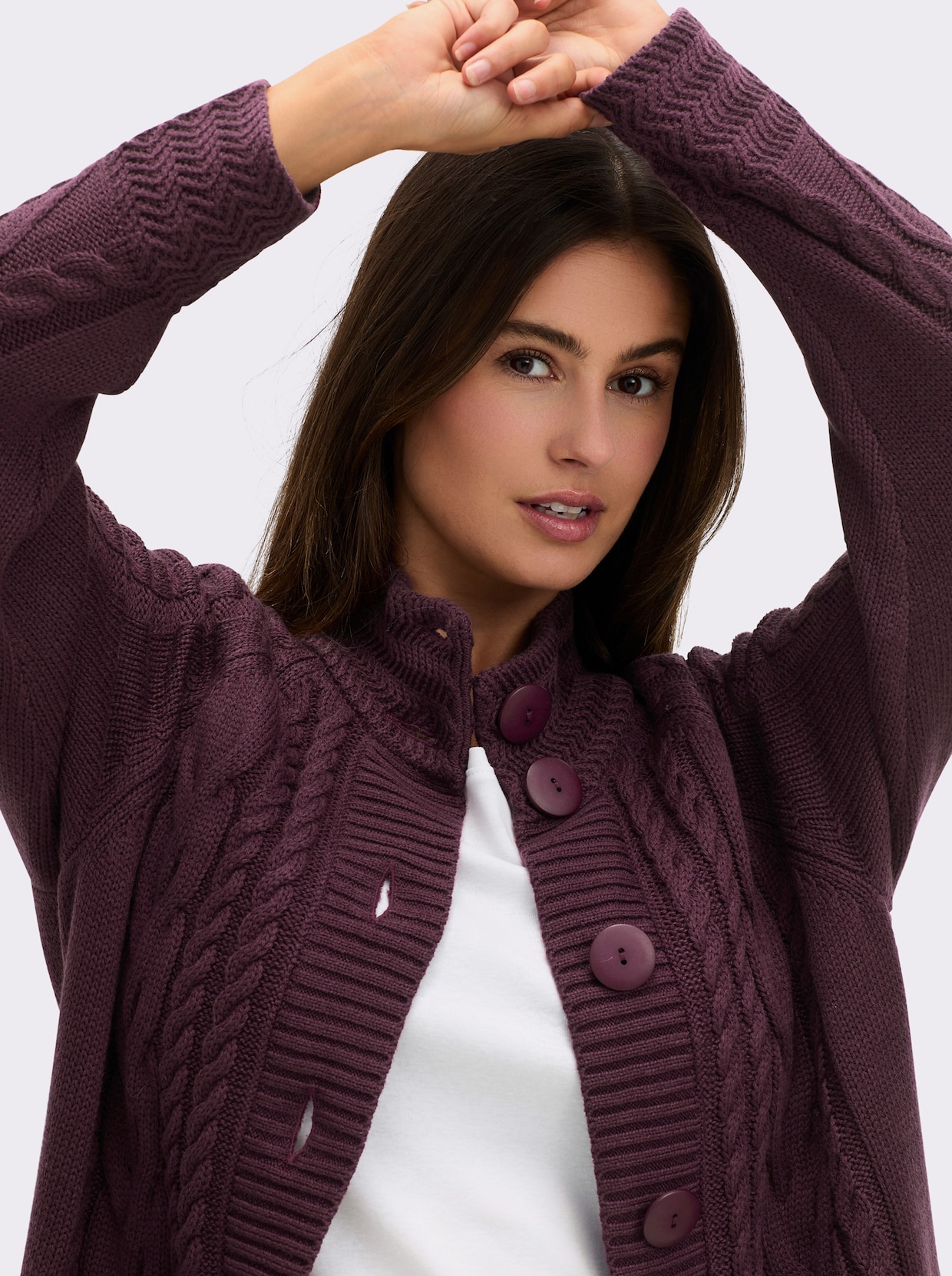 Longstrickjacke mit Einstrickmuster - burgund