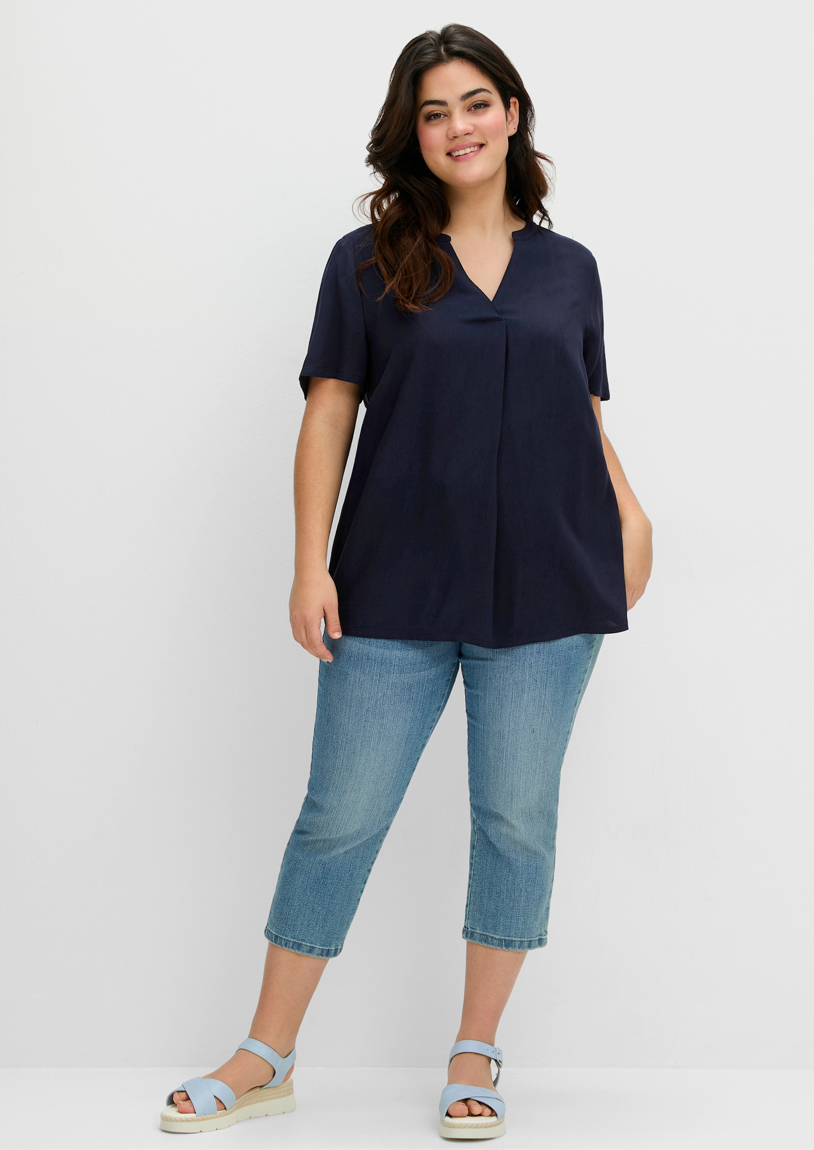 sheego Tunika mit Spitze - tiefblau