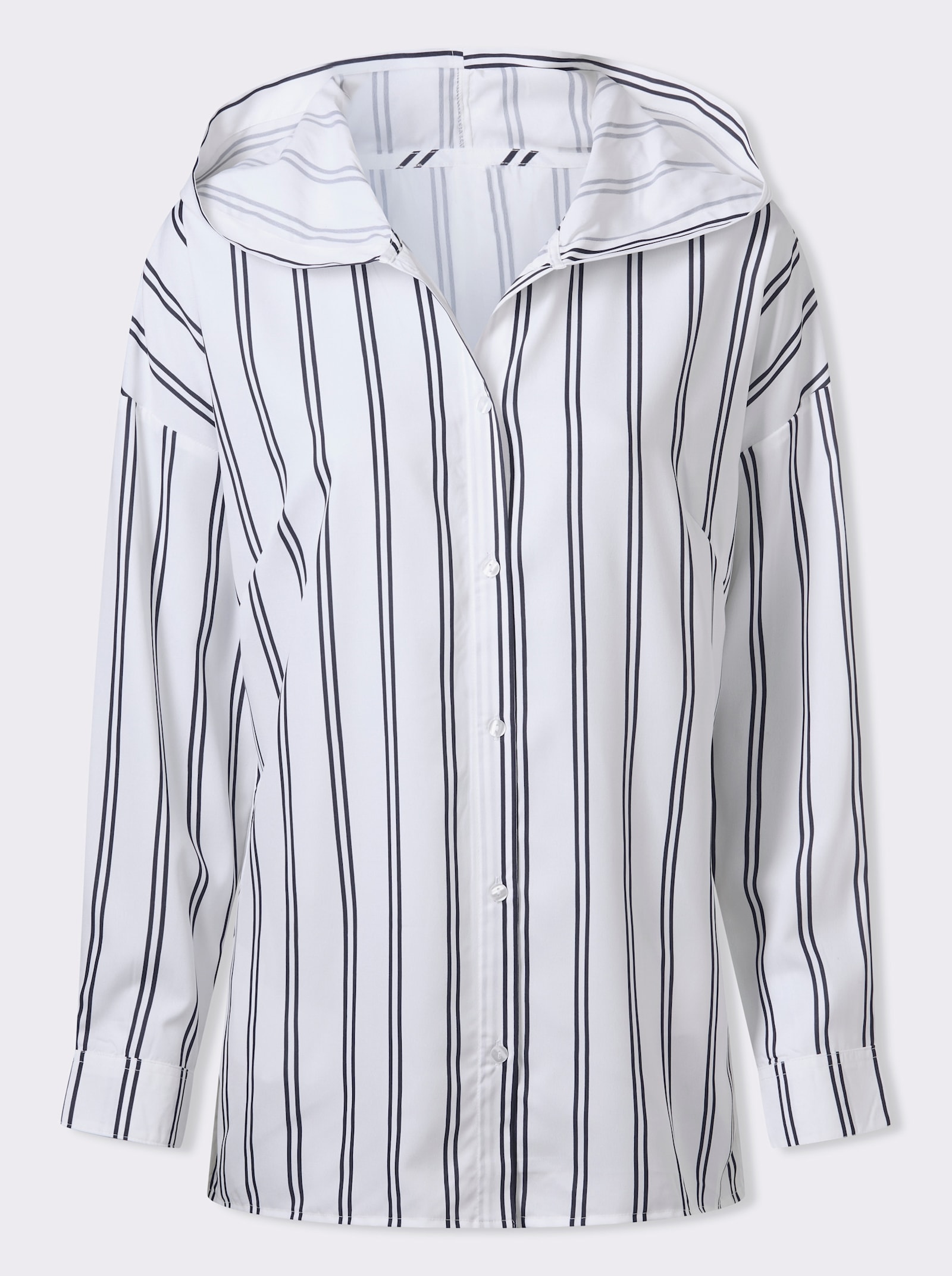 Lange blouse met capuchon - marine/wit gestreept