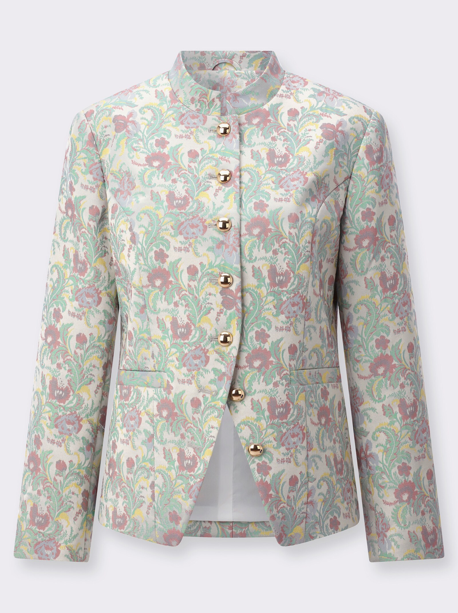 Jacquardblazer mit Schulterpolstern - ecru-taubenblau-gemustert