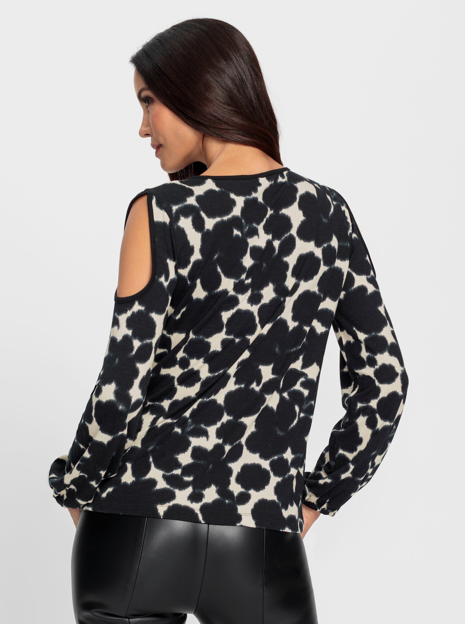 heine Print-Shirt mit Cut-outs - schwarz-champagner-bedruckt