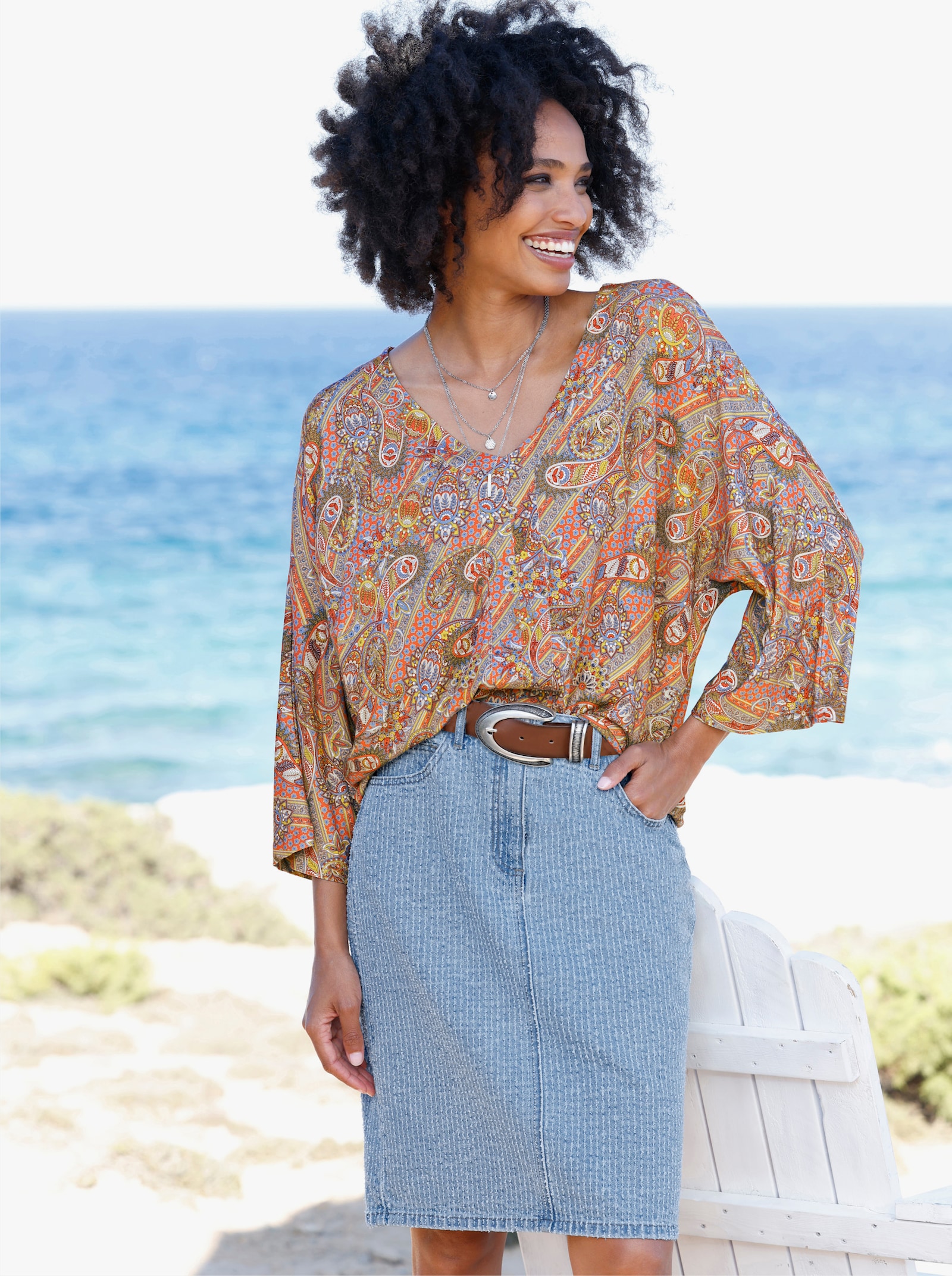 heine Jeansrock mit Gehschlitz - blue-bleached