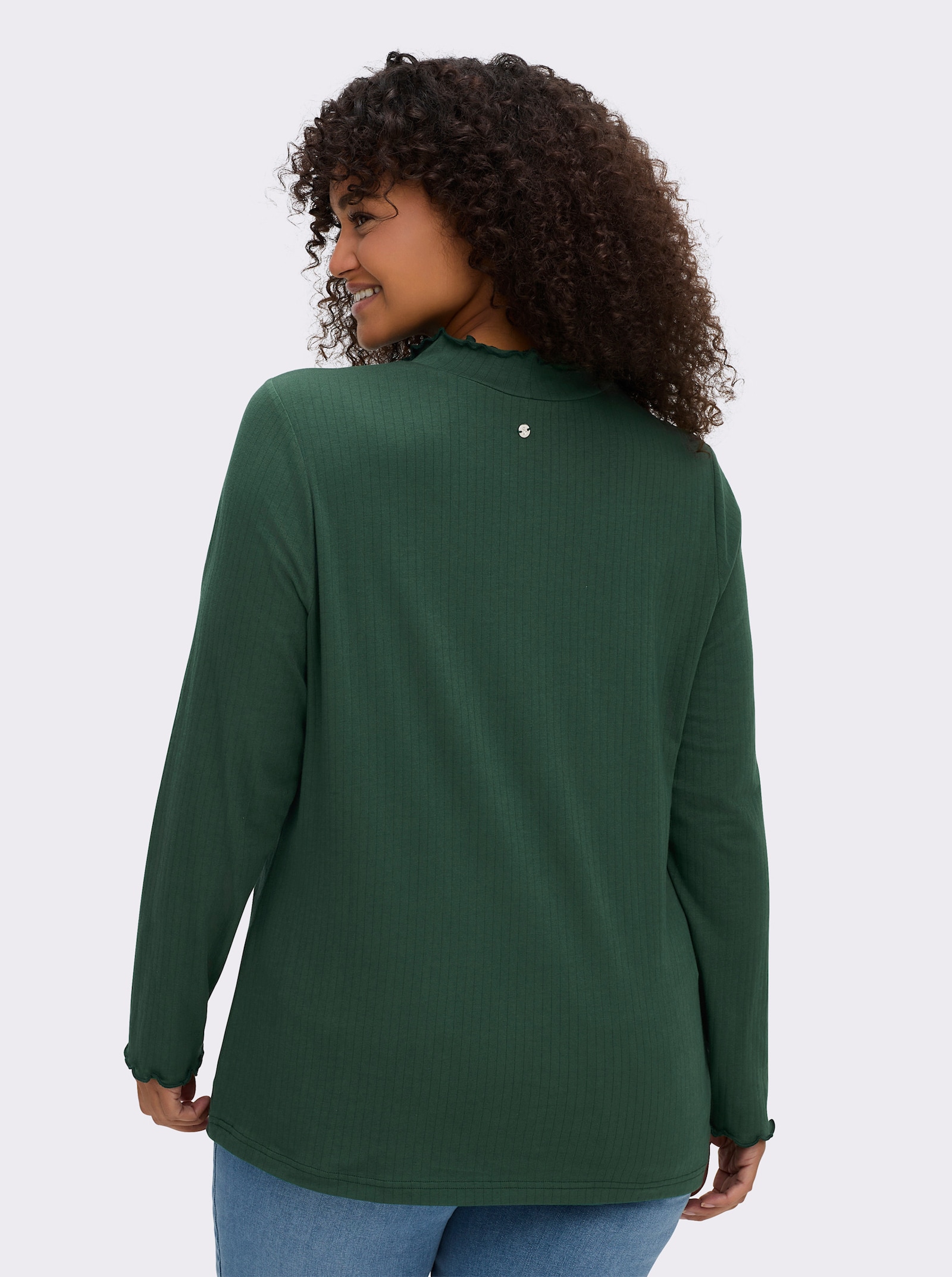 sheego Rollkragenshirt mit Baby-Lock-Nähten - moos