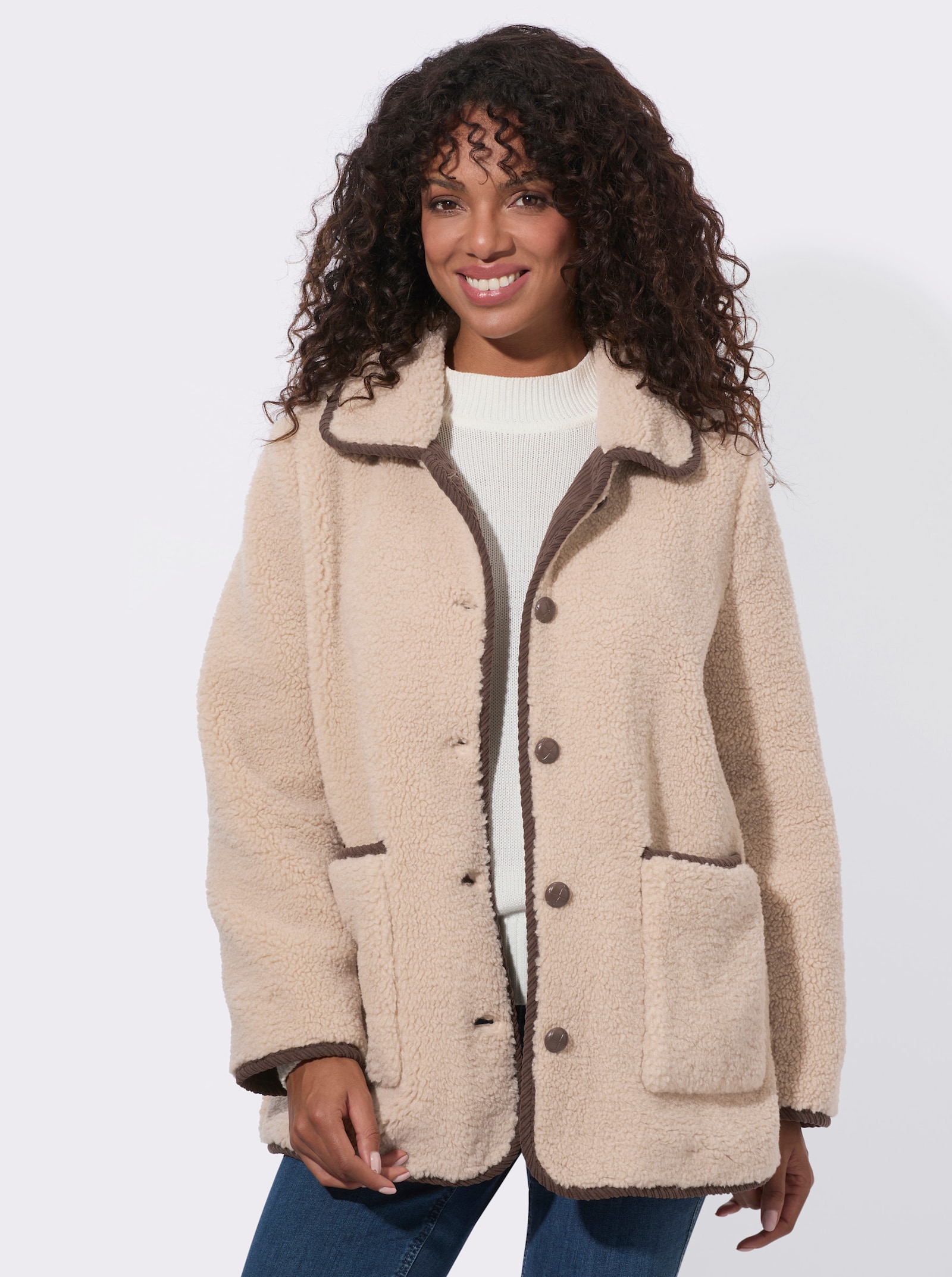 Teddyjacke mit Schmuckknöpfen - elfenbein
