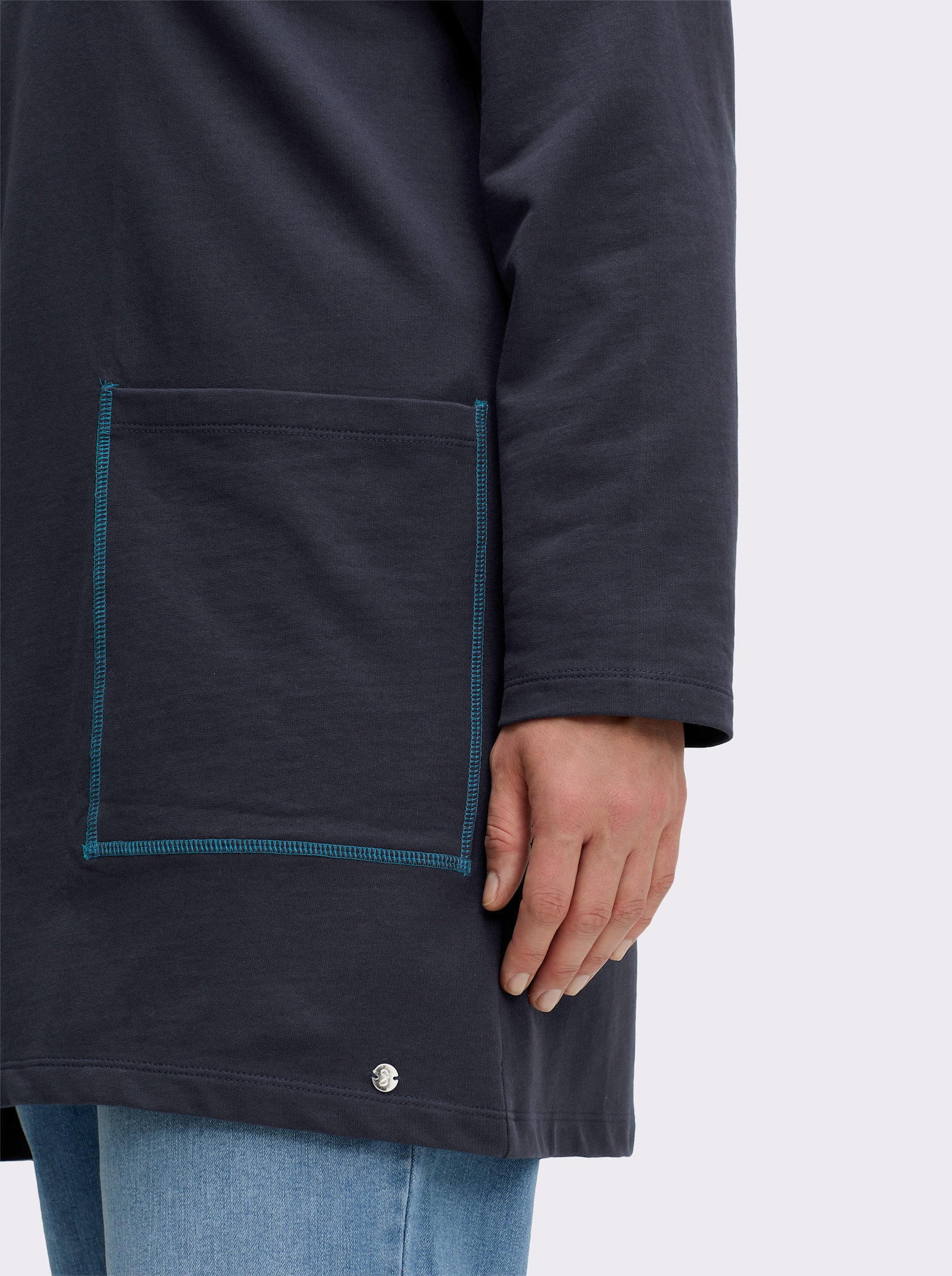 sheego Sweatjacke mit Kapuze, verschlusslos - tiefblau