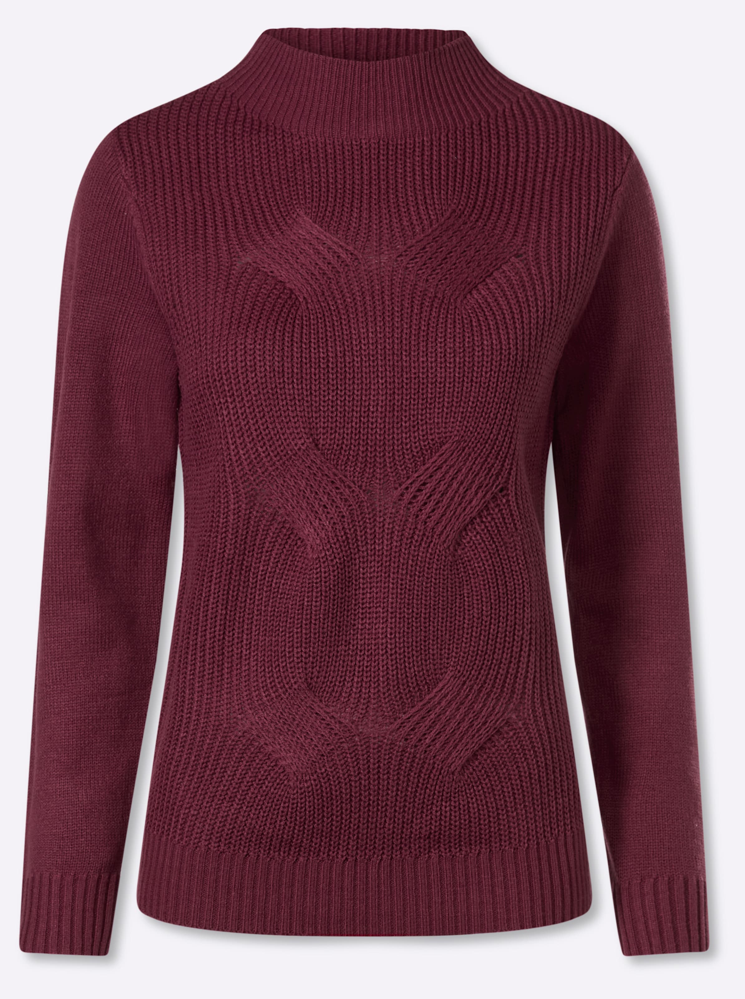 Damen Stehkragenpullover mit Zopfmuster vorne bordeaux, Größe 44 - Bild 2