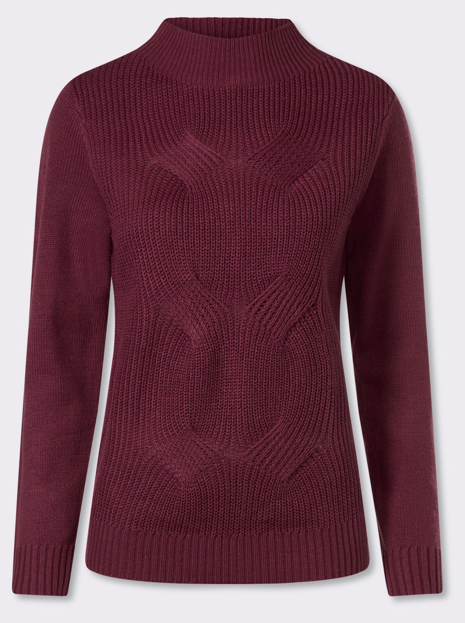 Svetr se stojáčkem a copánkovým vzorem vpředu - bordó