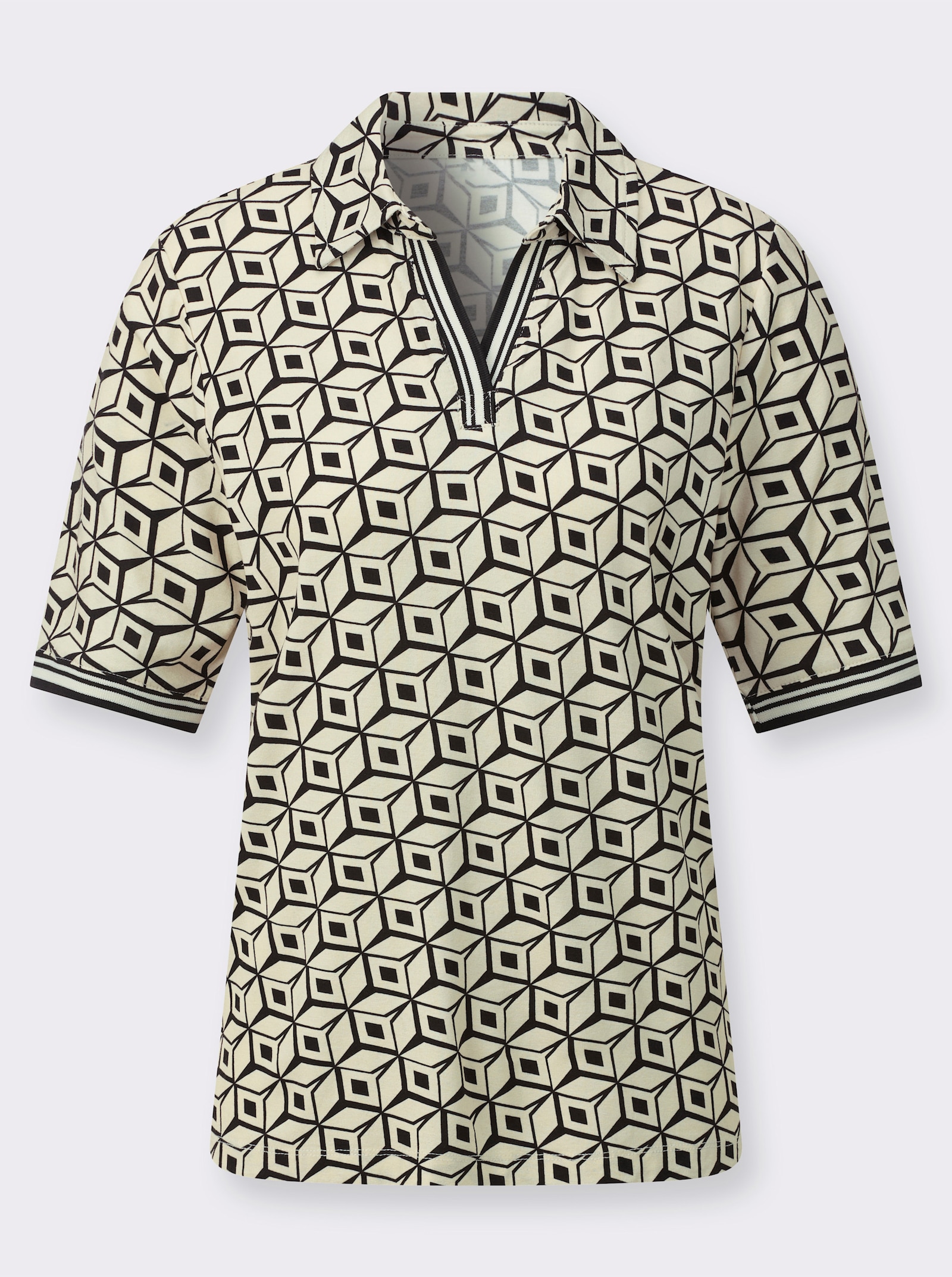 Poloshirt im Grafikmuster - champagner-schwarz-bedruckt