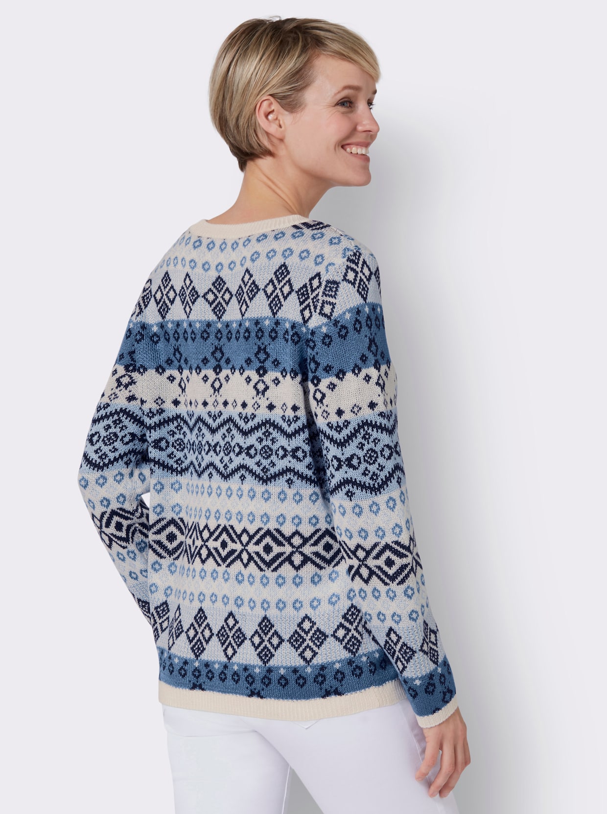 Pullover van jacquard - nachtblauw gedessineerd