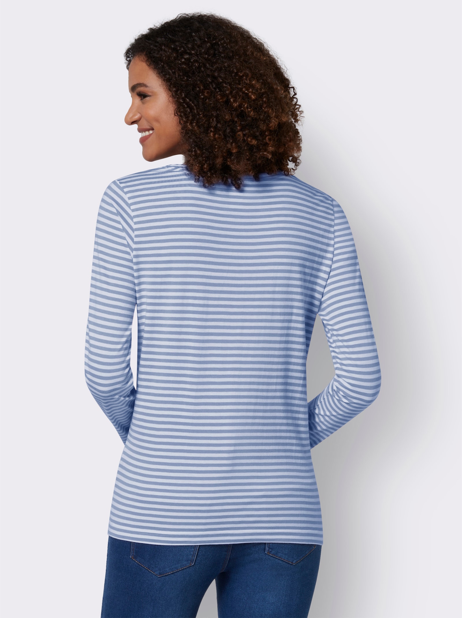 Gestreept shirt van single-jersey - bleu/ecru gestreept