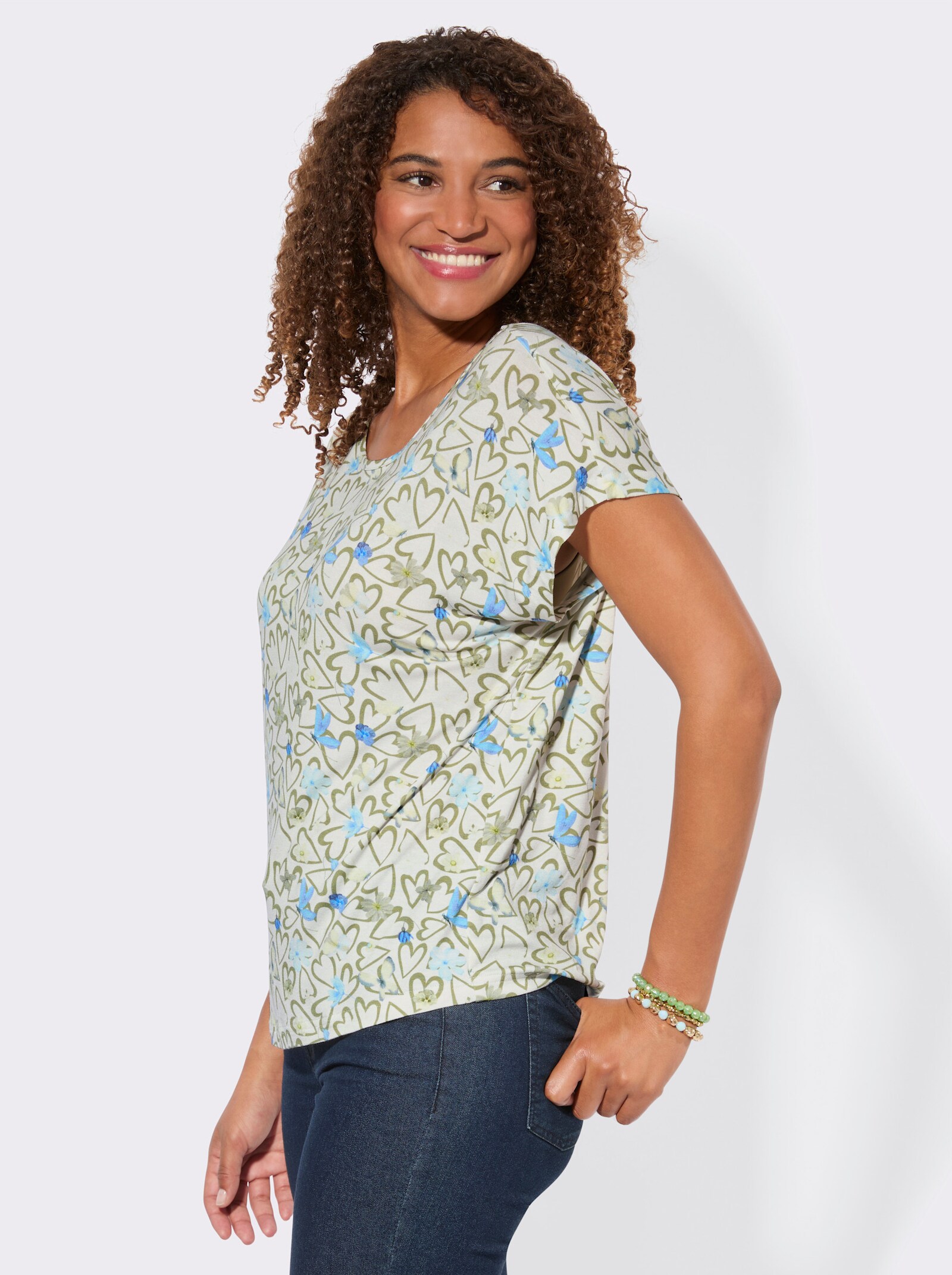 Print-Shirt im Allover-Dessin - ecru-schilf-bedruckt
