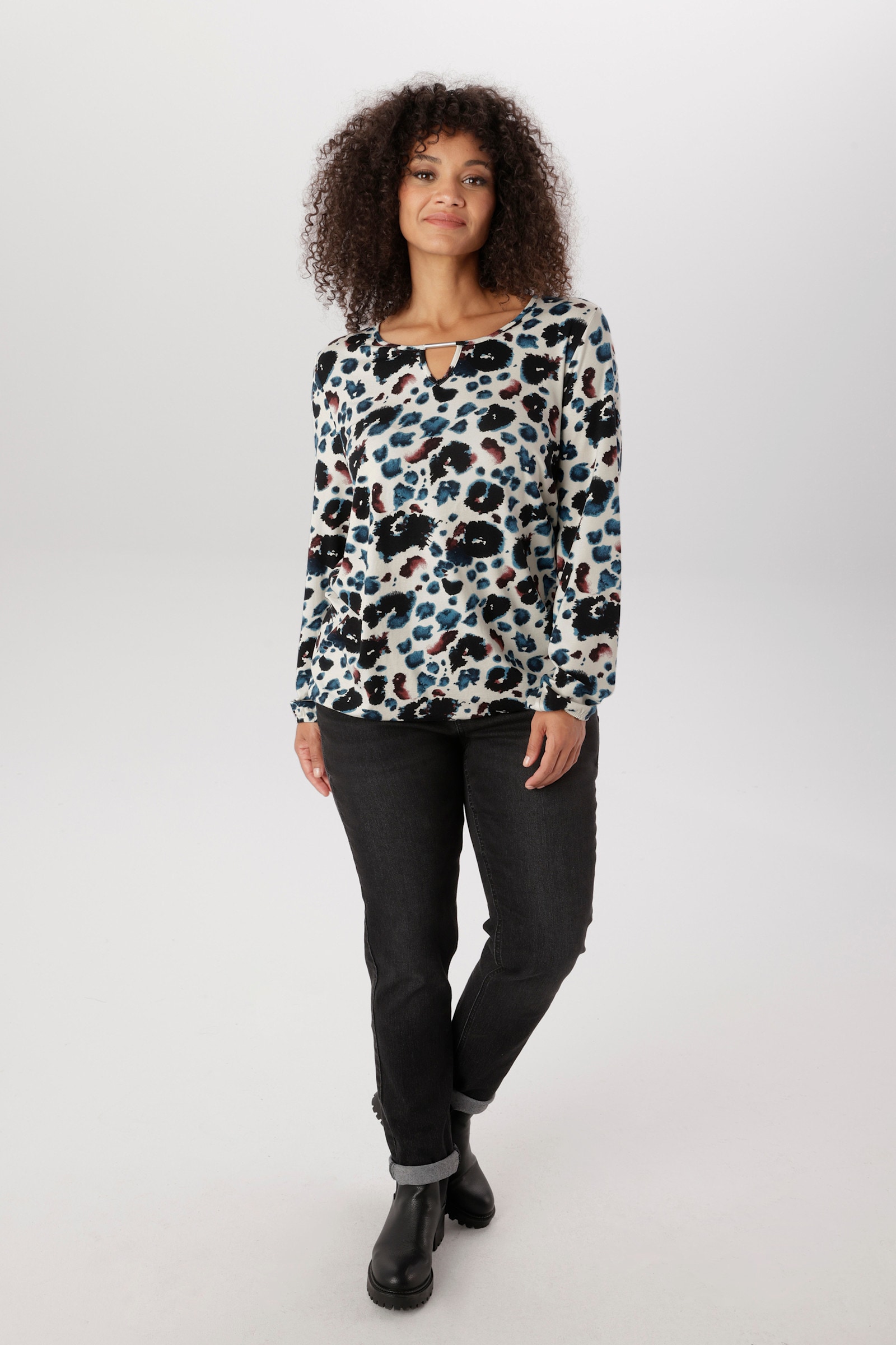 Aniston PLUS Langarmshirt - natur-blau-bordeaux-schwarz