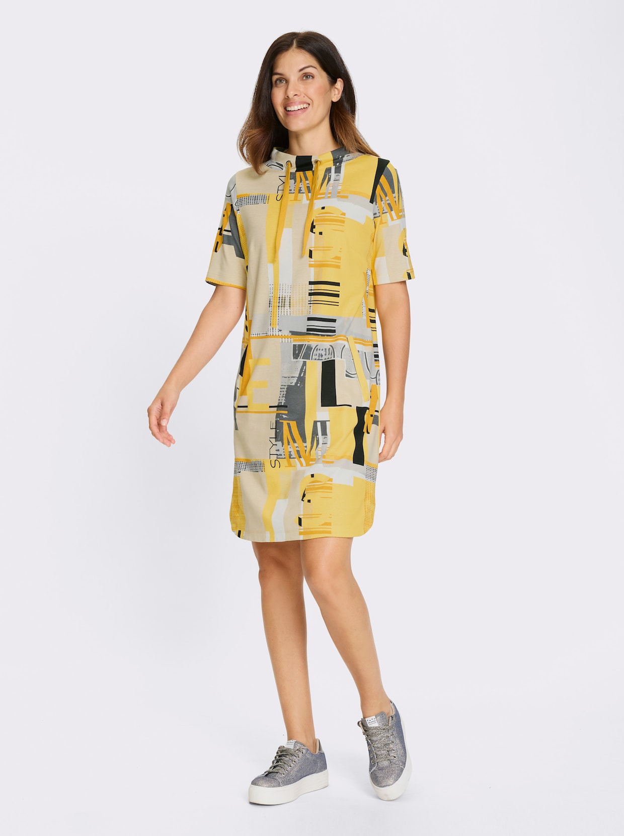 Sweatkleid - ocker-sand-bedruckt