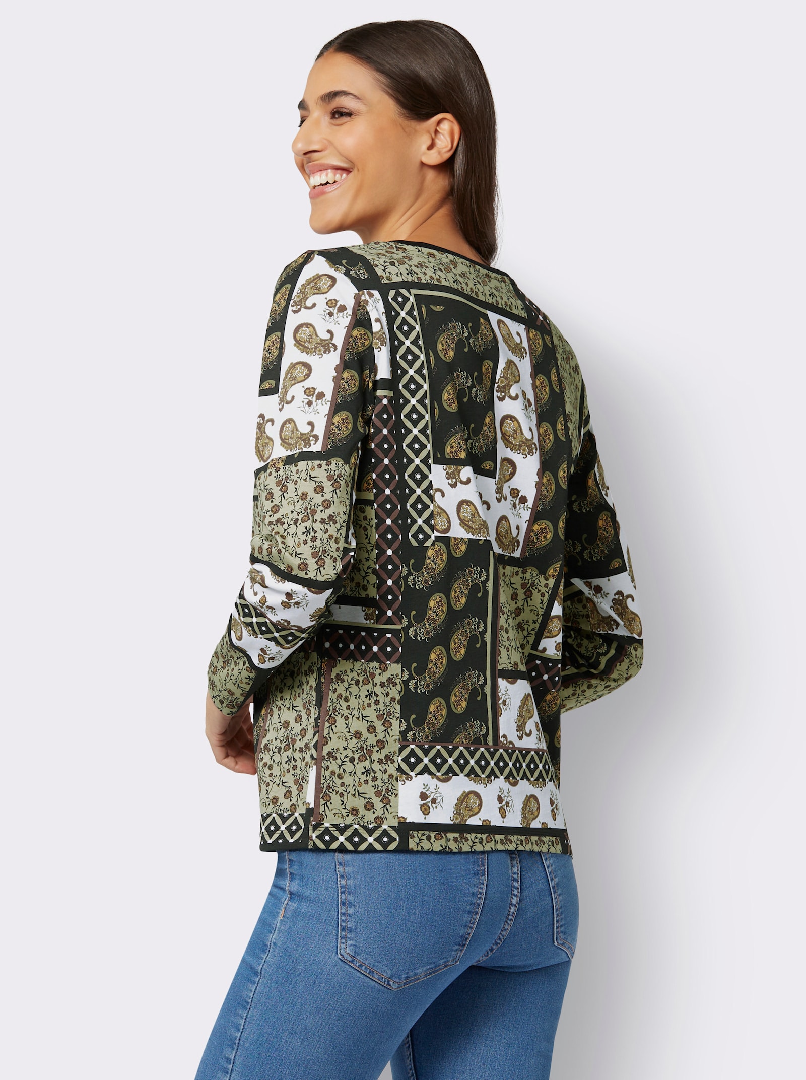 Langarmshirt im Patchwork-Druck - schilf-schwarz-bedruckt