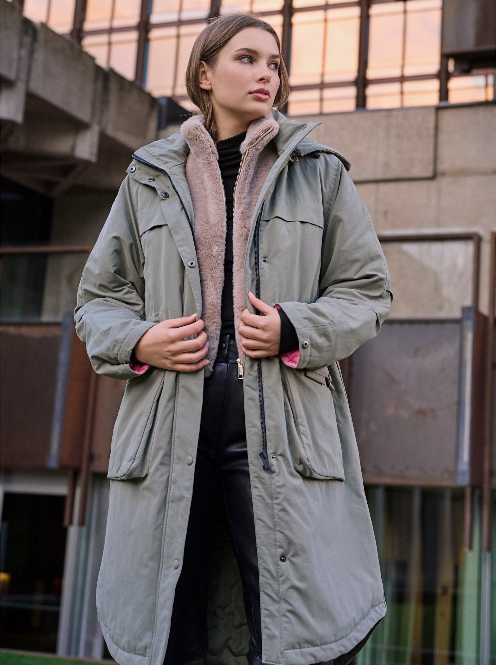 Rino & Pelle Wintermantel mit Kontrastfutter - khaki